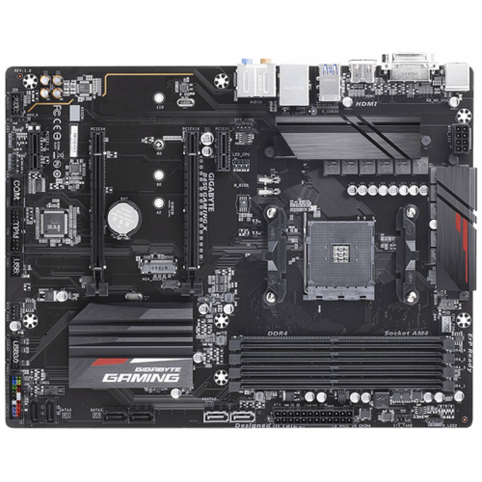 Tarjeta Madre Gigabyte B450 Gaming X Socket AM4, Ryzen 3000, 4xDDR4-SDRAM, 6xSATA III, M.2, 4xUSB 3.0, 4xUSB 2.0, 1xHDMI,
