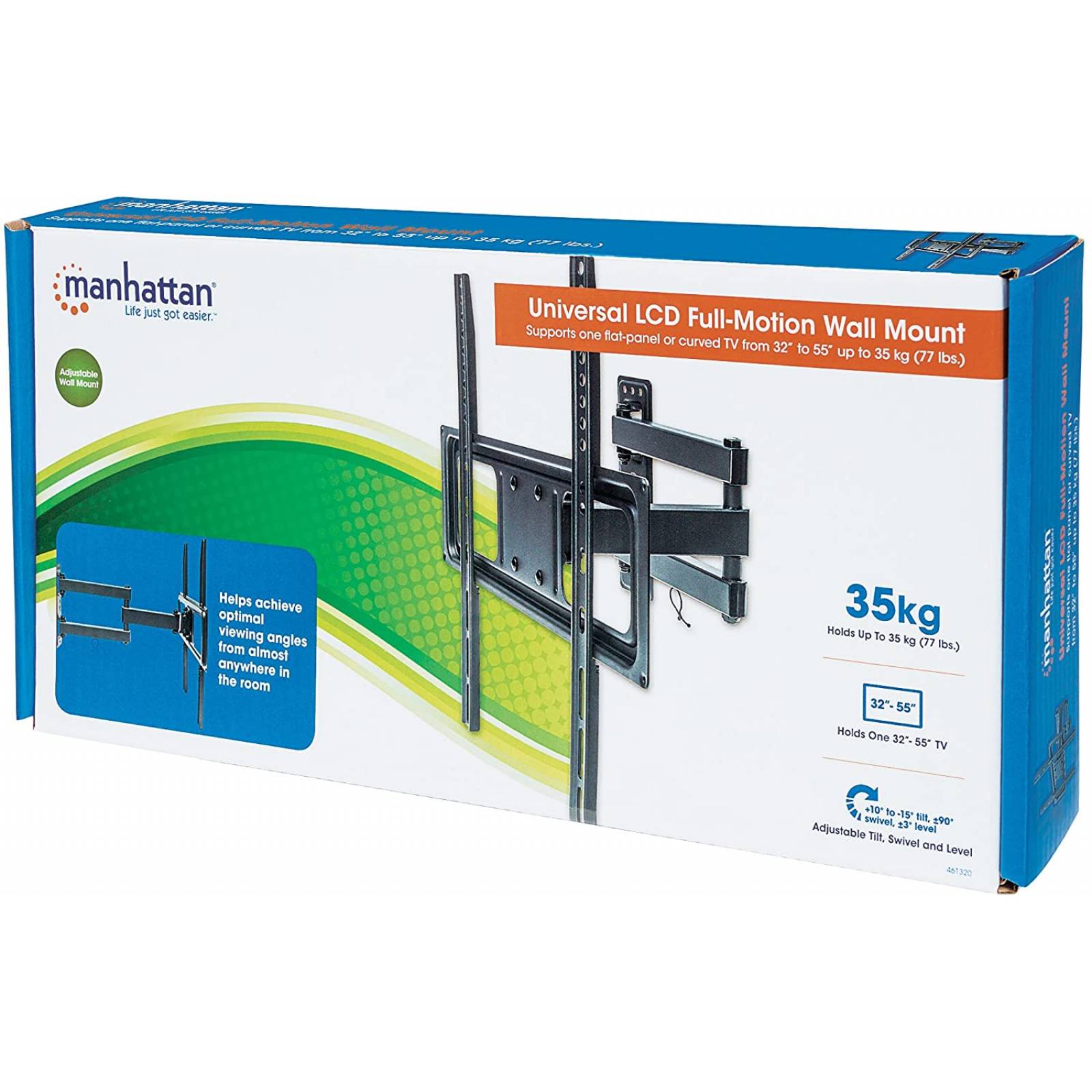 Soporte para Pantalla Manhattan Capacidad maxima 35 kg de 32 a 55 Pulgadas, Adecuado para TV, Angulo de inclinacion 10-15 Grados (461320)