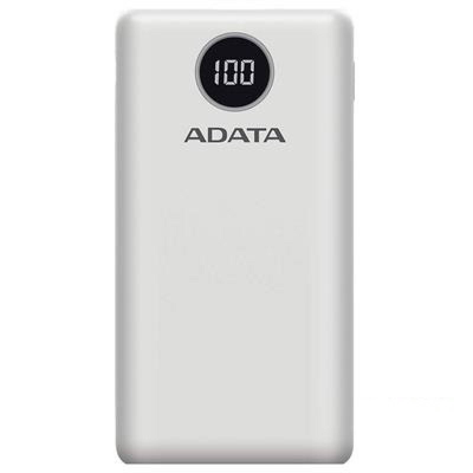 Cargador portatil (Power Bank) Adata Blanco P20000QCD, Capacidad 20000 mAh, interfaz 1xUSB-C, 2xUSB 2.0, Soporta 3 dispositivos AP20000QCD-DGT-CWH