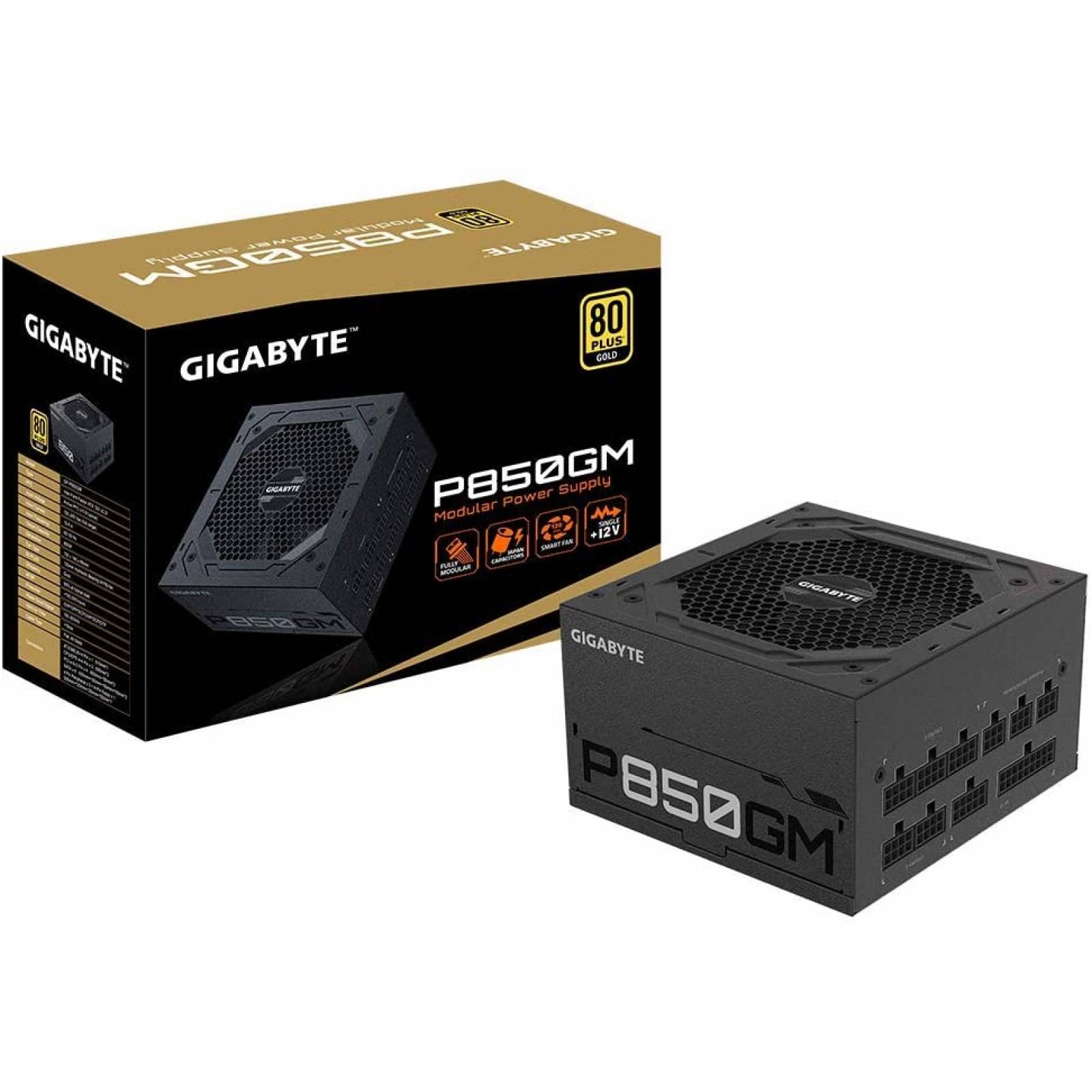 Fuente de poder Gigabyte GP-P850GM, 850W, 20+4 pin, 2xCPU 4+4, 4xPCIE 6+2, 8xSata, 3xmolex, certificacion 80 Plus Gold GP-850GM