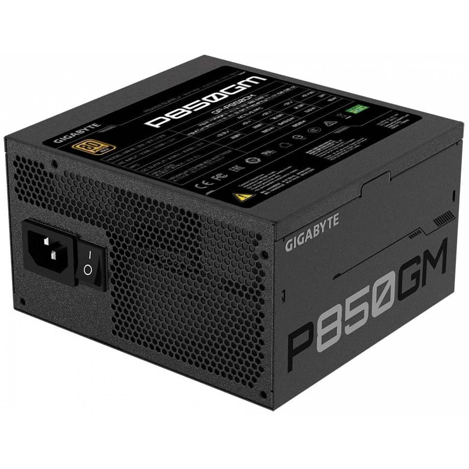 Fuente de poder Gigabyte GP-P850GM, 850W, 20+4 pin, 2xCPU 4+4, 4xPCIE 6+2, 8xSata, 3xmolex, certificacion 80 Plus Gold GP-850GM