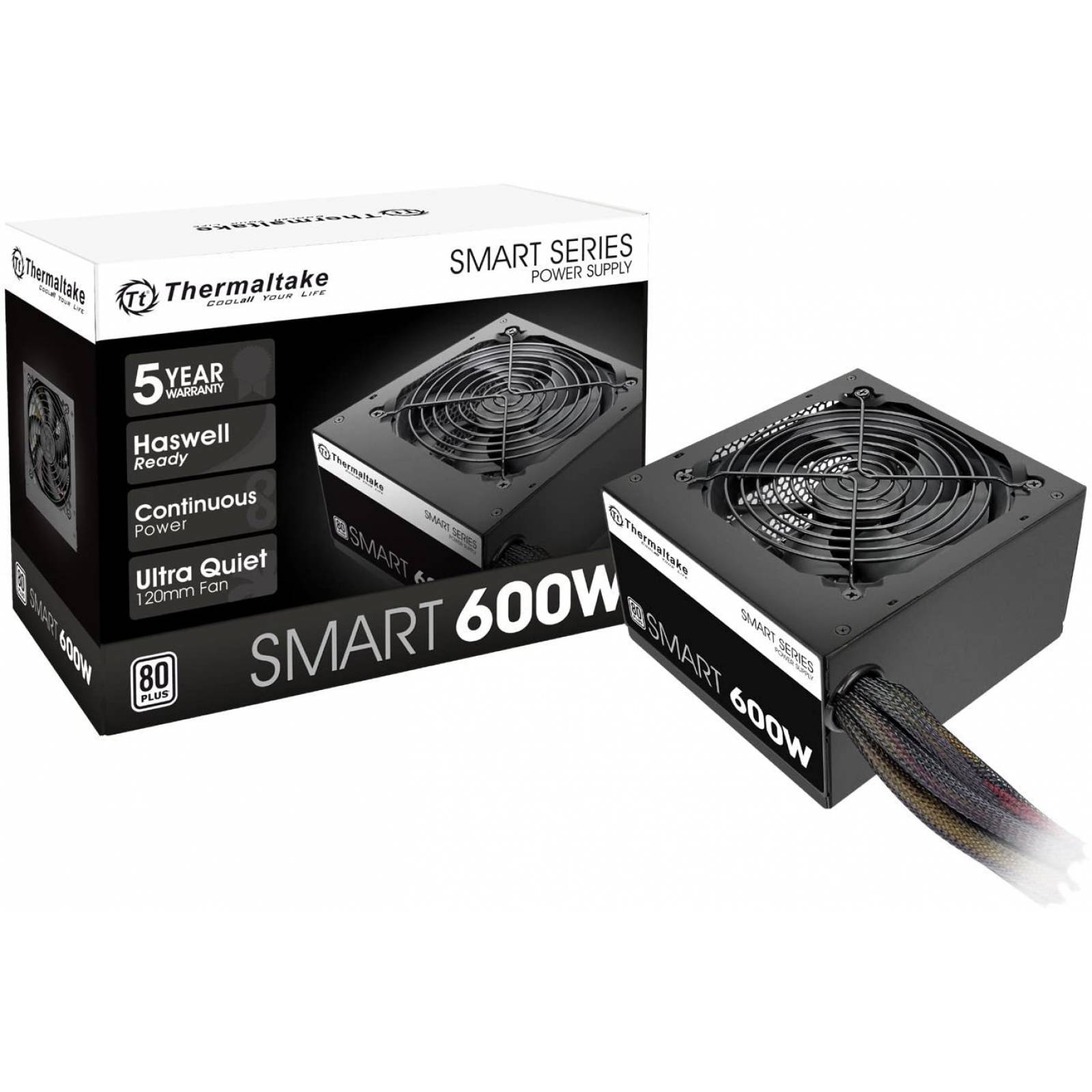 Fuente de Poder Thermaltake de Smart 600W (SPD-0600P), con ventilador de 120mm, cetificación 80 PLUS Standard, Color Negro, (PS-SPD-0600NPCWUS-W)