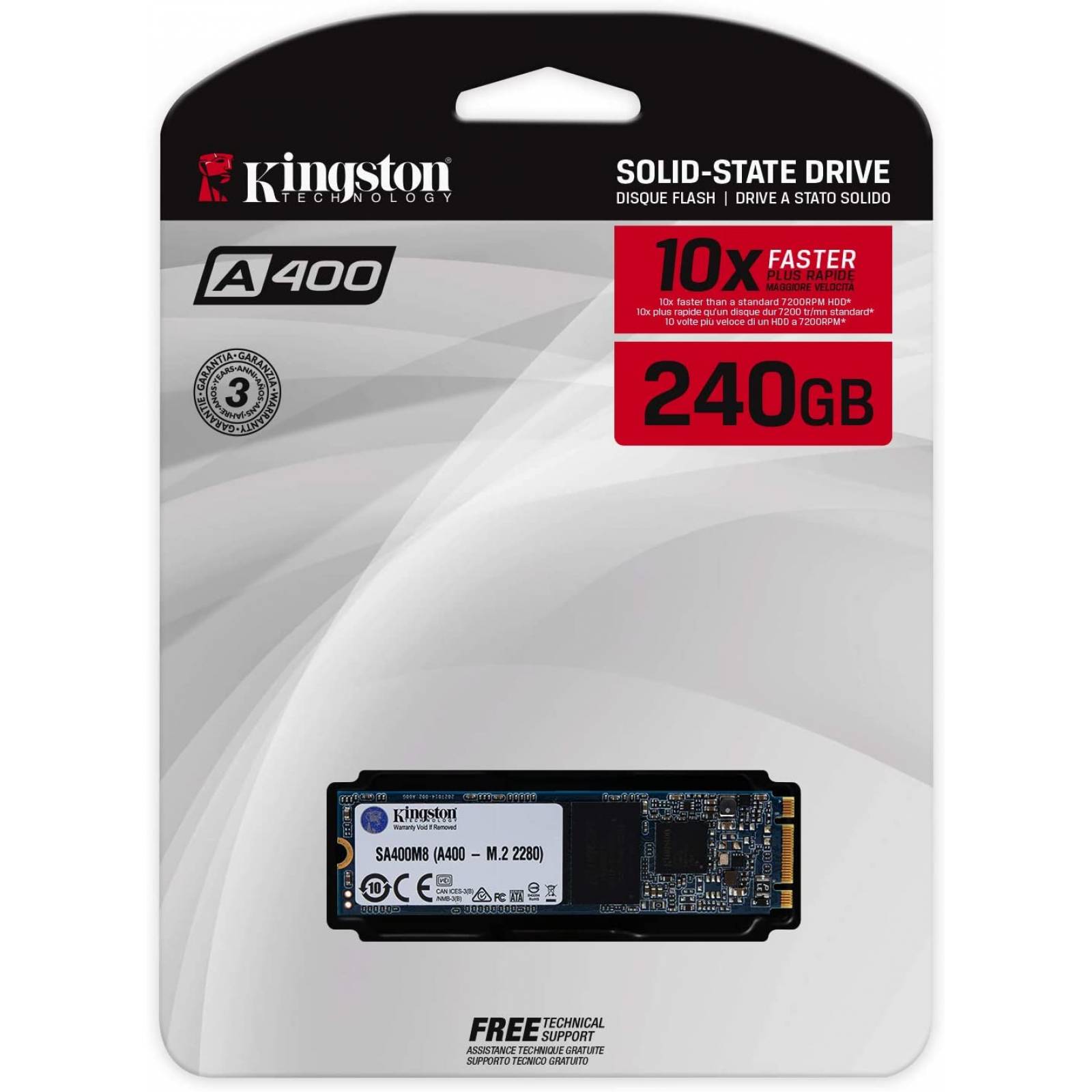 Unidad de estado Solido SSD Kingston A400 240GB, M.2 SATA, 6Gbit/s, Lectura 500MB/s, Escritura 350MB/s, (SA400M8/240G)