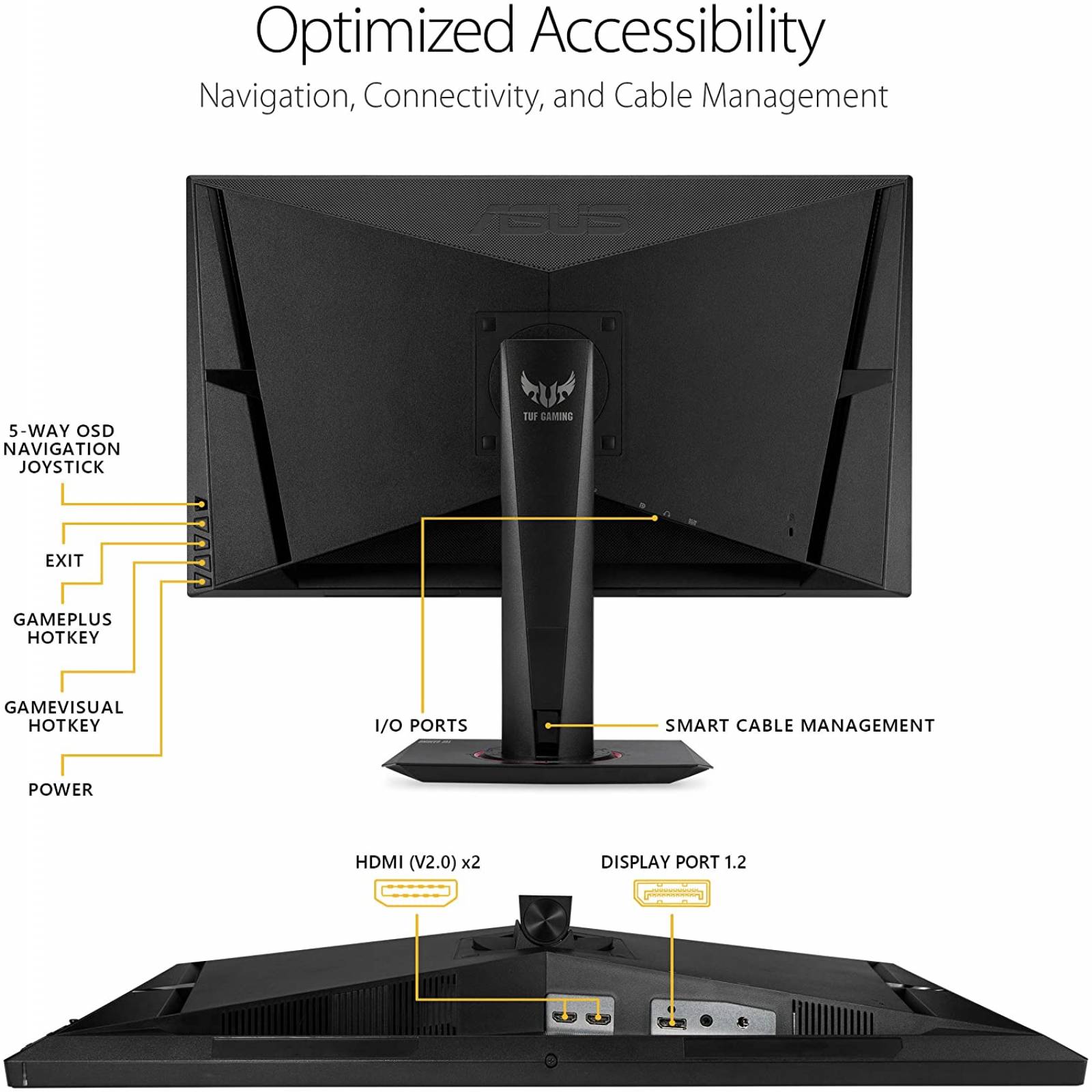 Monitor ASUS TUF Gaming VG27AQ, LCD, 27Pulg, HD, 155Hz, 2xHDMI, 1xDP, resolusion 2560 x 1440, Bocinas Integradas 2x4W, Negro
