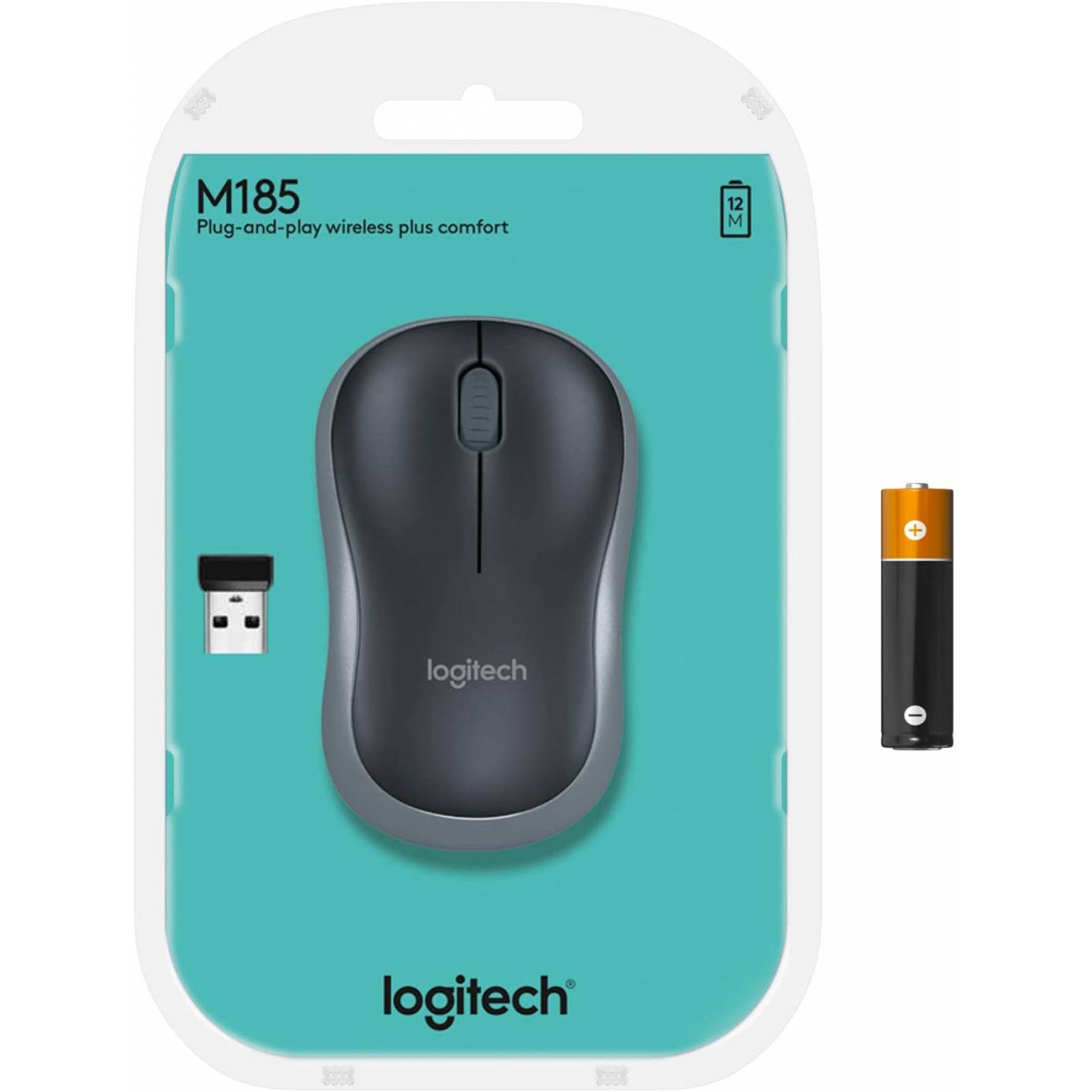 Ratón Logitech M185 (910-002225), Inalambrico, Nano Receptor usb2.0, Dark Grey.