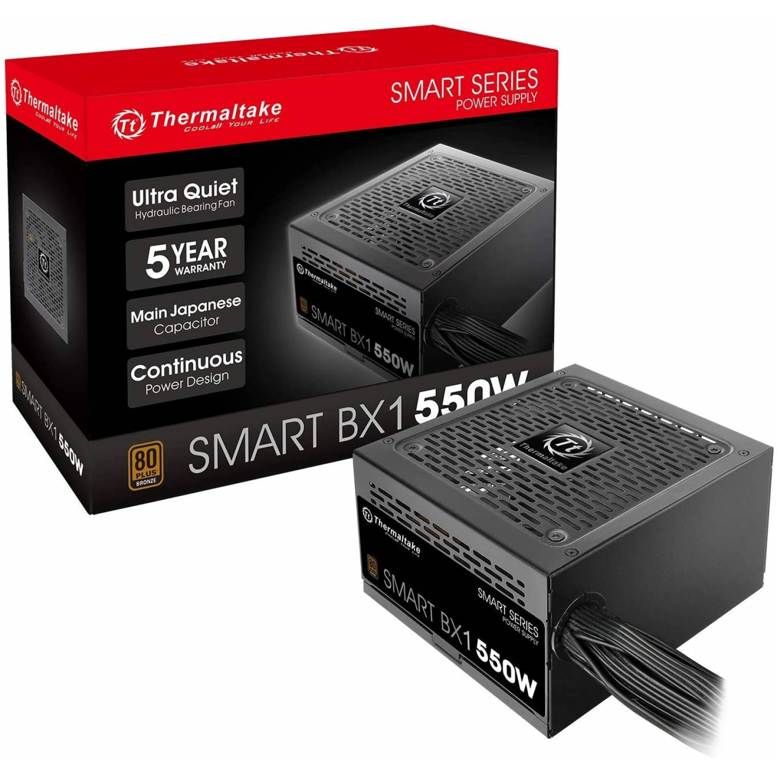 Fuente de Poder Thermaltake Smart BX1 550W, 1x20+4 PIN, 1x4+4 PIN, 6xSATA, 2x6+2 PIN, 4x4 Pin, Certificación 80 PLUS Bronze