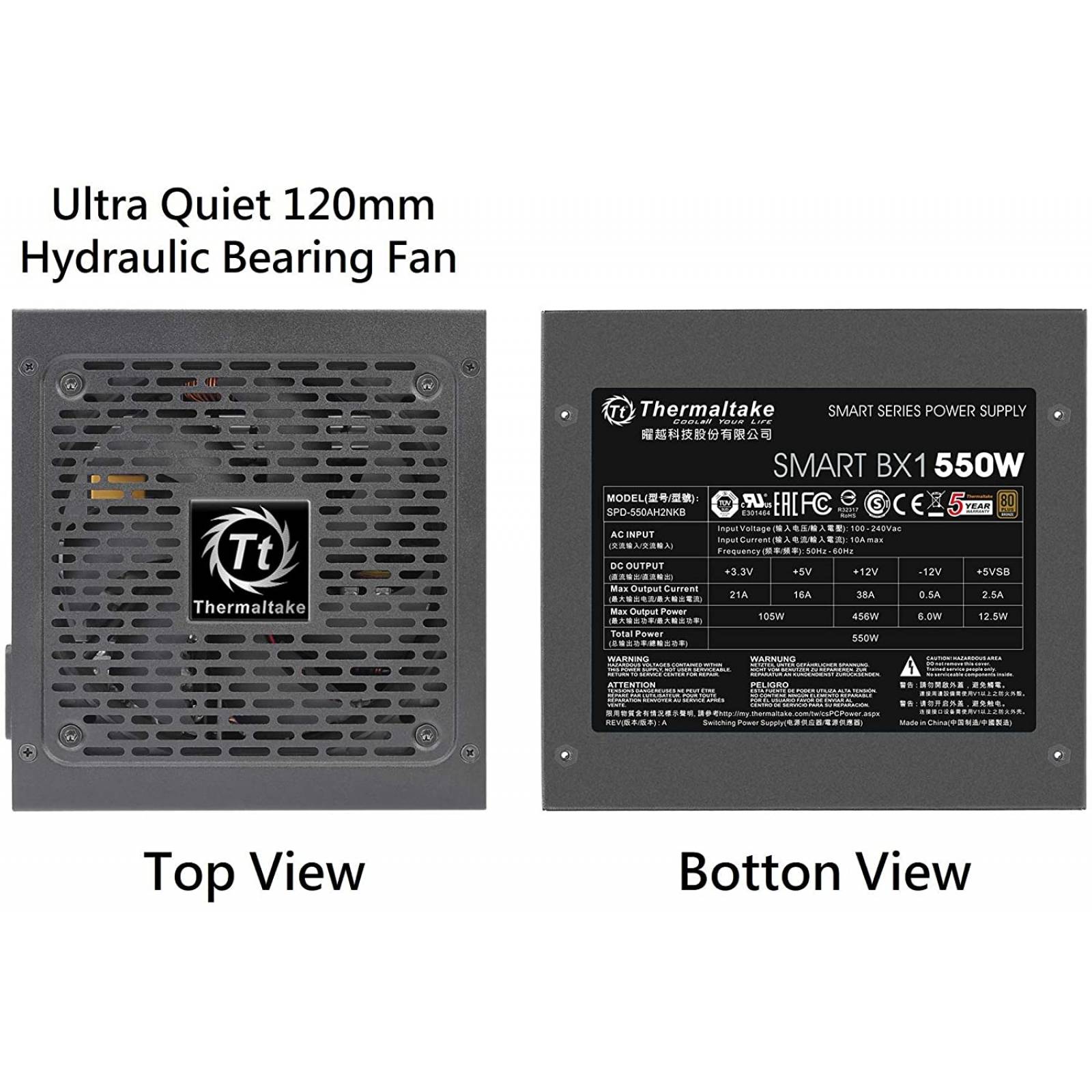 Fuente de Poder Thermaltake Smart BX1 550W, 1x20+4 PIN, 1x4+4 PIN, 6xSATA, 2x6+2 PIN, 4x4 Pin, Certificación 80 PLUS Bronze