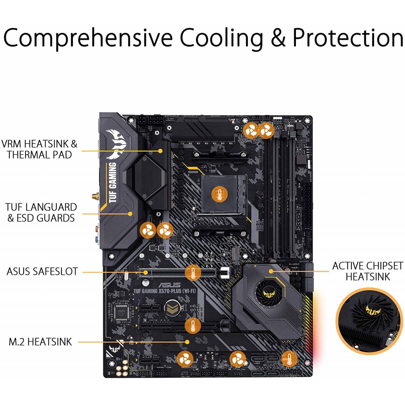 Tarjeta madre Asus TUF Gaming X570-Plus, Socket AM4, 3ra y 2da Generacion, 4xDDR4-SDRAM, 8xSATA, 1xHDMI, 1xDP, ATX, Wi-Fi, TUF GAMING X570-PLUS (WI-FI)