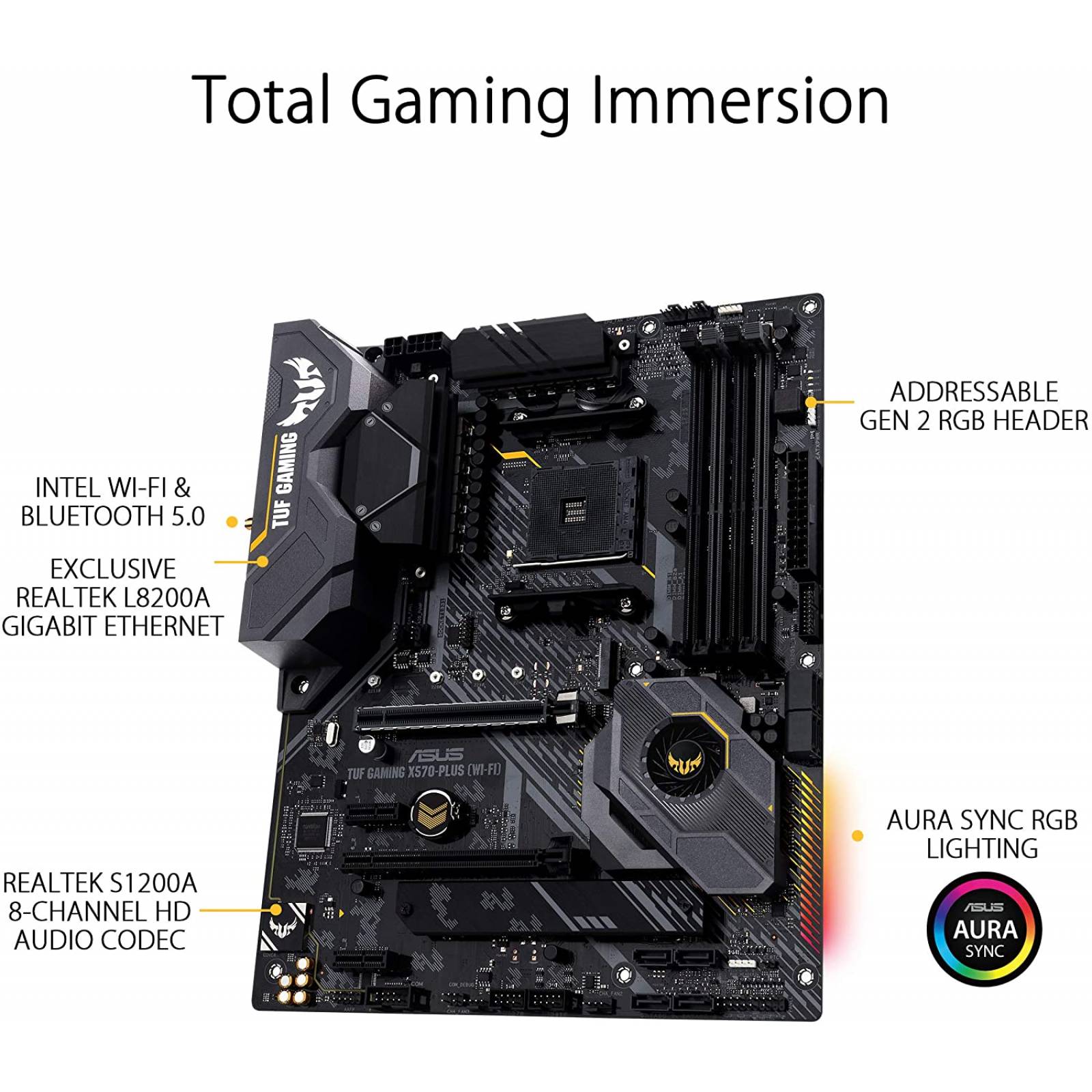Tarjeta madre Asus TUF Gaming X570-Plus, Socket AM4, 3ra y 2da Generacion, 4xDDR4-SDRAM, 8xSATA, 1xHDMI, 1xDP, ATX, Wi-Fi, TUF GAMING X570-PLUS (WI-FI)