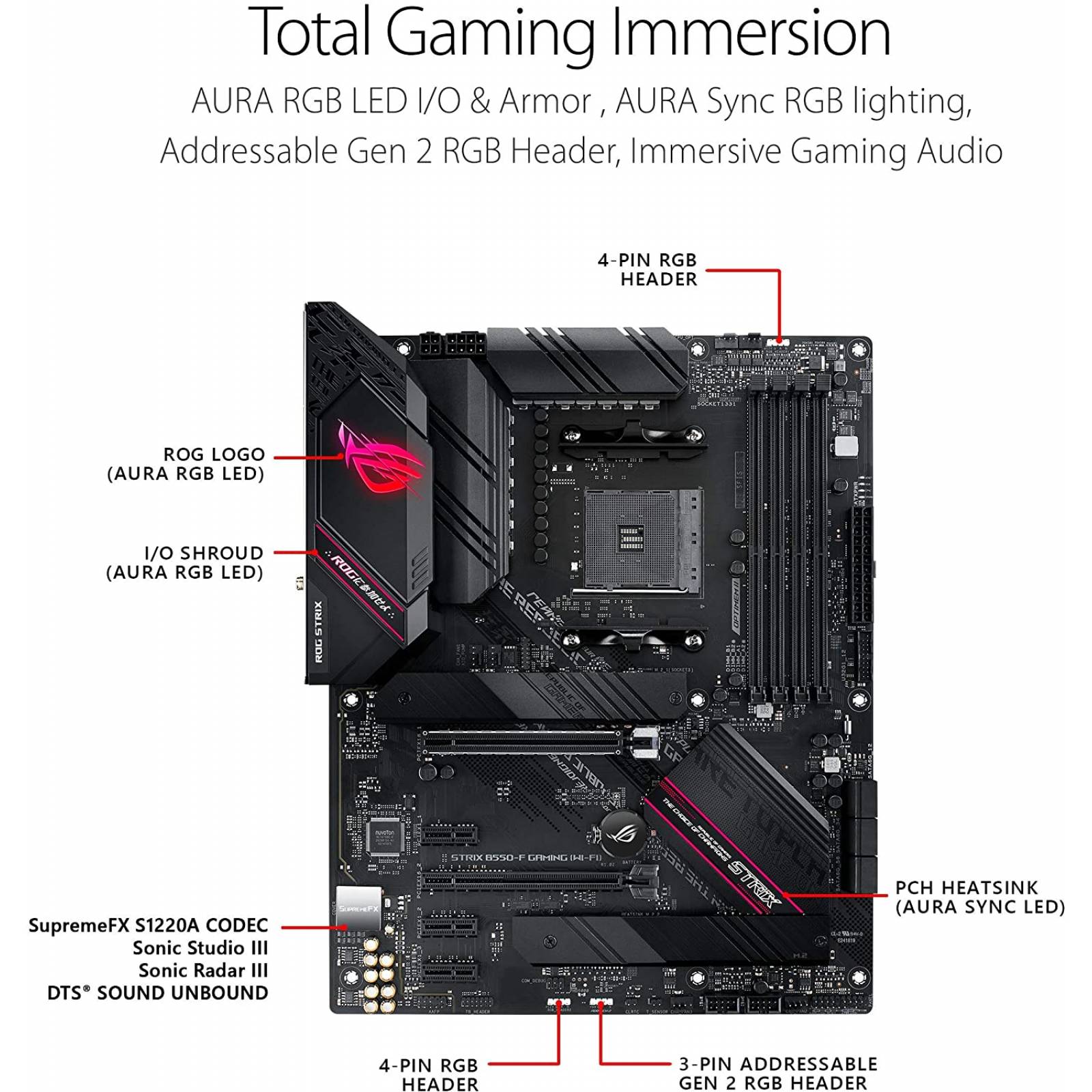 Tarjeta madre ASUS ROG STRIX B550-F GAMING WI-FI, Socket AM4, 4xDDR4-SDRAM, 6xSATA III, 4xUSB 3.0, 2xUSB 2.0, 1xHDMI, ATX