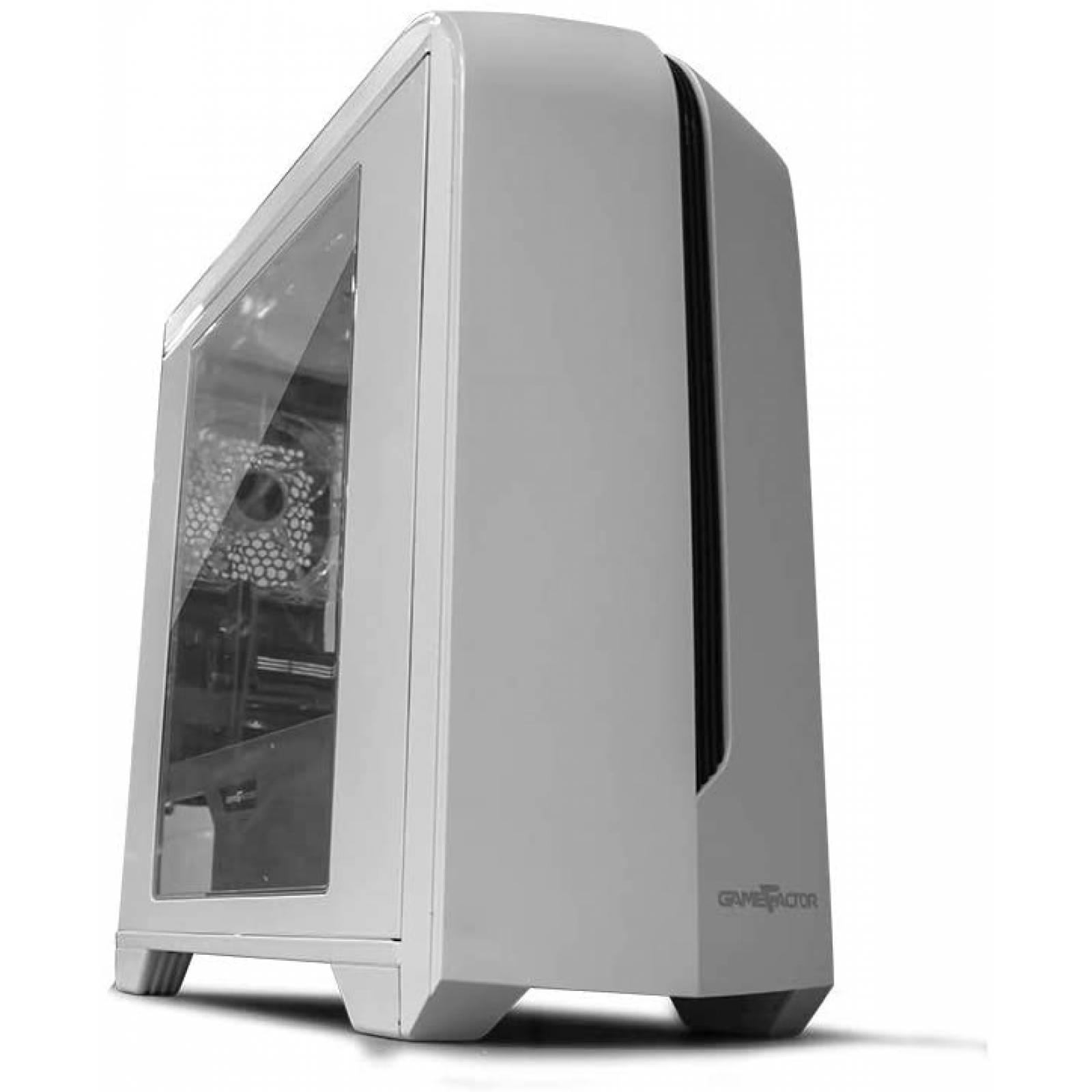 Gabinete Game Factor CSG500, 4 Ranuras de Expansion, 2 Bahias 2.5", Usb 3.0, Audio 3.5mm, 2 Ventiladores, Ventana Lateral, Sin Fuente Color Blanco