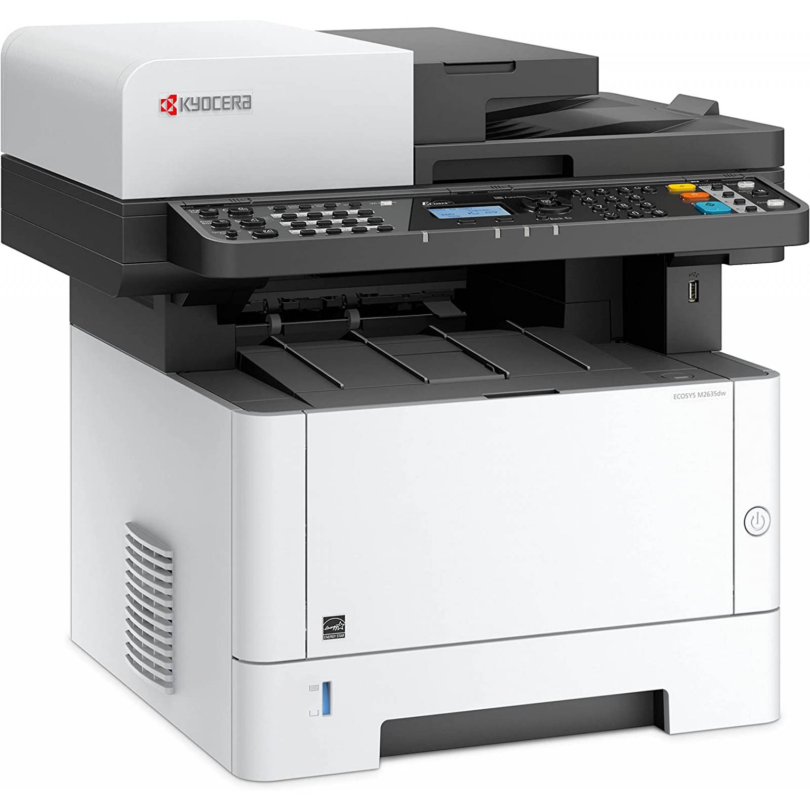 Multifuncional láser KYOCERA M2635dw 4 en 1 monocromático A4 - carta/oficio, 37 PPM.  1, 200 x 1, 200 DPI. Cama plana Oficio. ADF 50 hojas Duplex estándar, Wi