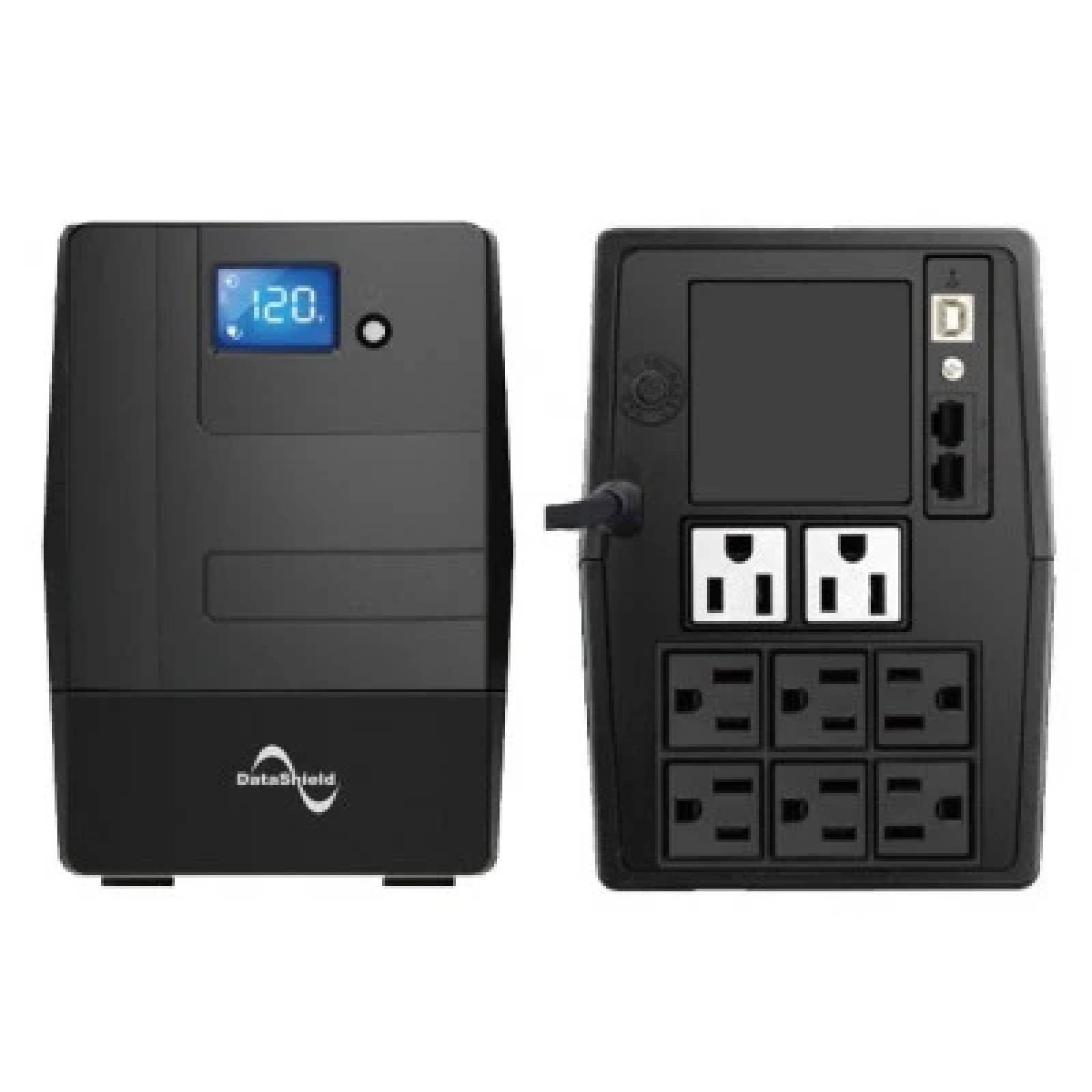 No Break DATASHIELD KS-1000 LCD - 1000 VA, 600 W, 6 h, Negro, Hogar y Oficina