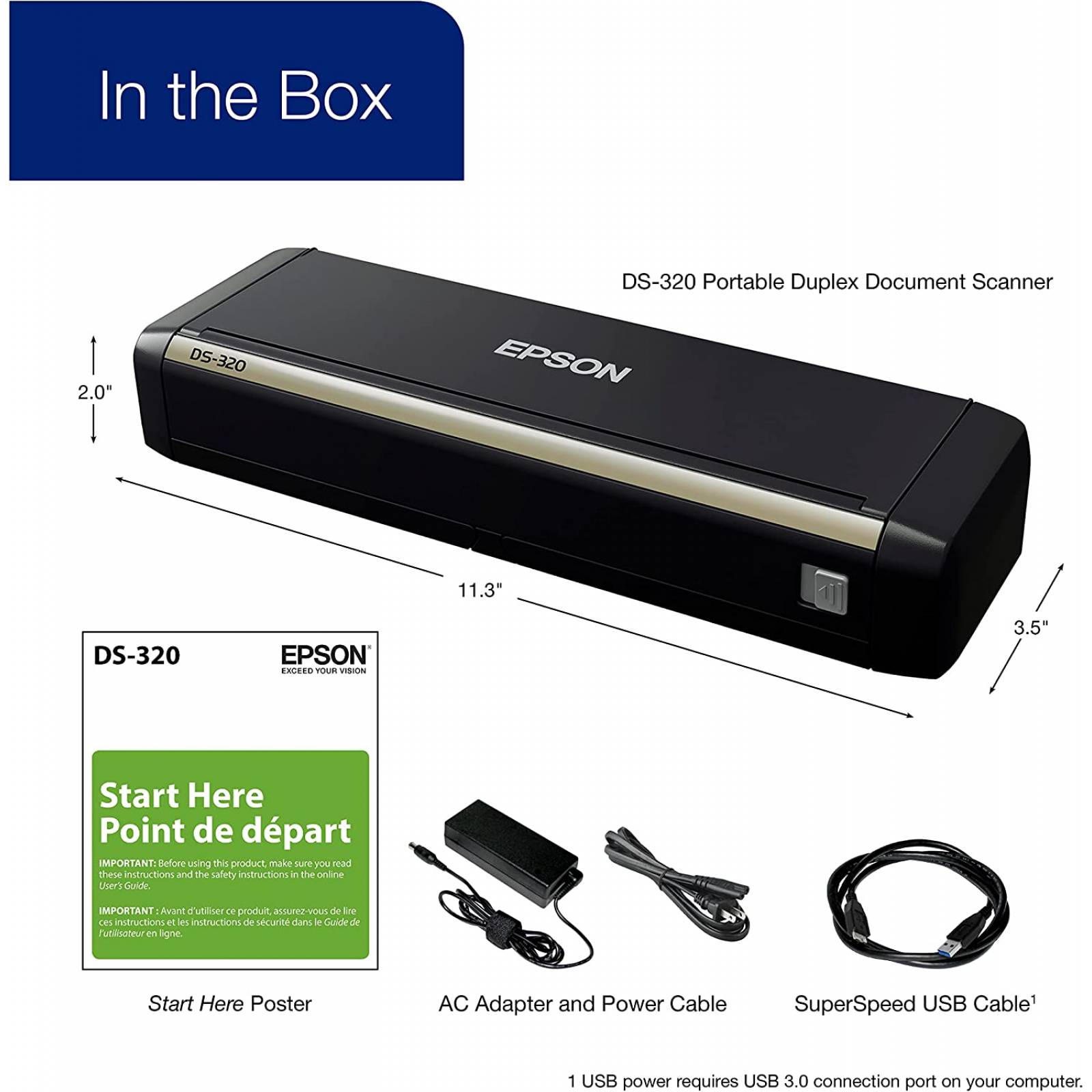 Escáner dúplex portátil DS-320 EPSON B11B243201 - 25 ppm