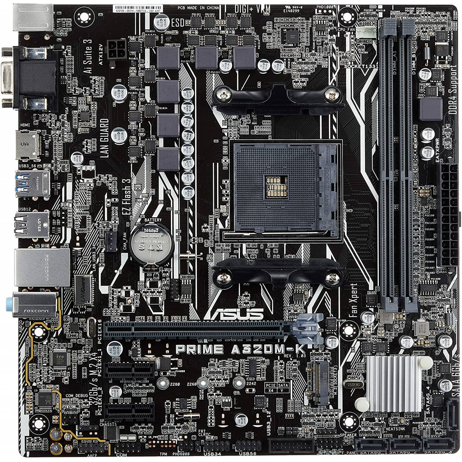 Tarjeta Madre ASUS PRIME A320M-K AM4 2 DDR4 1 Pci-E 3.0 x16 2 Pci-E 2.0 x1 Vga Hdmi M.2 Audio 8Ch HD 6x Usb 3.1 6x Usb 2.0