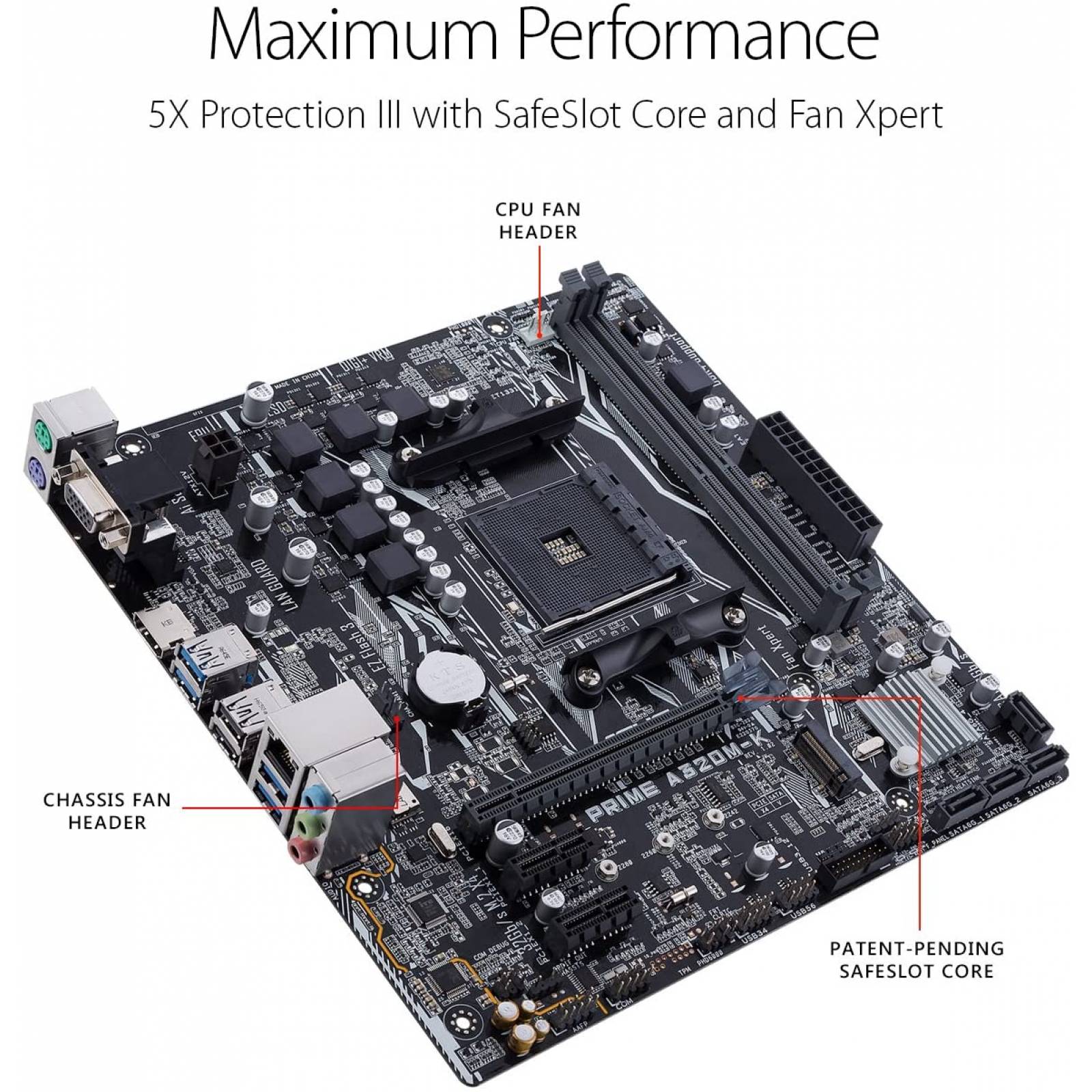 Tarjeta Madre ASUS PRIME A320M-K AM4 2 DDR4 1 Pci-E 3.0 x16 2 Pci-E 2.0 x1 Vga Hdmi M.2 Audio 8Ch HD 6x Usb 3.1 6x Usb 2.0
