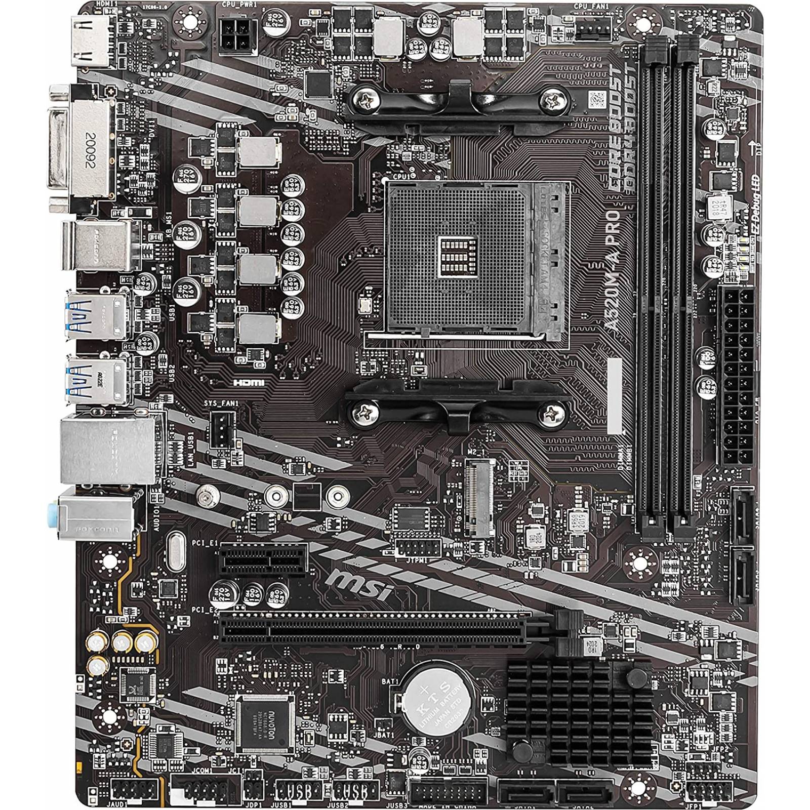 Tarjeta Madre MSI A520M-A PRO Socket AM4 3rd Gen Ryzen 2xDDR4 4600MHz 1xPCI-E 3.0x16 1xM.2 Gen3x4 4xSATA 6Gb 6xUSB3.2 1xHDMI DVI-D