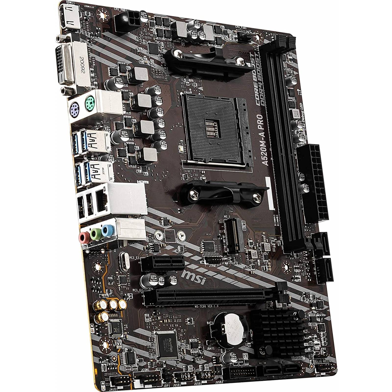 Tarjeta Madre MSI A520M-A PRO Socket AM4 3rd Gen Ryzen 2xDDR4 4600MHz 1xPCI-E 3.0x16 1xM.2 Gen3x4 4xSATA 6Gb 6xUSB3.2 1xHDMI DVI-D