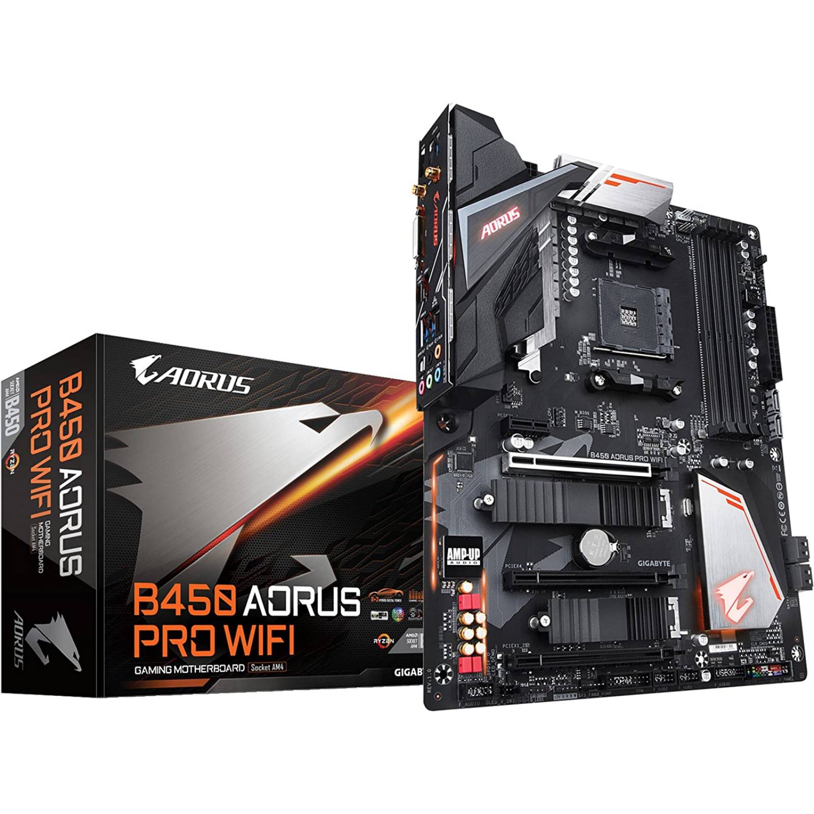 Tarjeta Madre Gaming Gigabyte B450 Aorus Pro Wifi Socket AM4 4xDIMMs 1xPCIe 6xSata3 1xHDMI 1xDVI-D 2xM.2