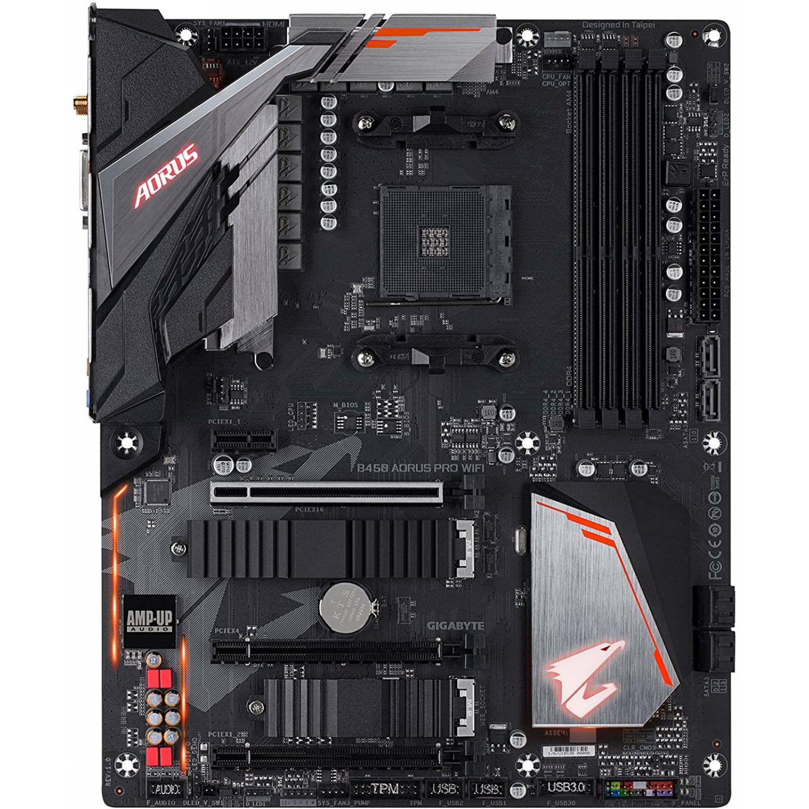Tarjeta Madre Gaming Gigabyte B450 Aorus Pro Wifi Socket AM4 4xDIMMs 1xPCIe 6xSata3 1xHDMI 1xDVI-D 2xM.2