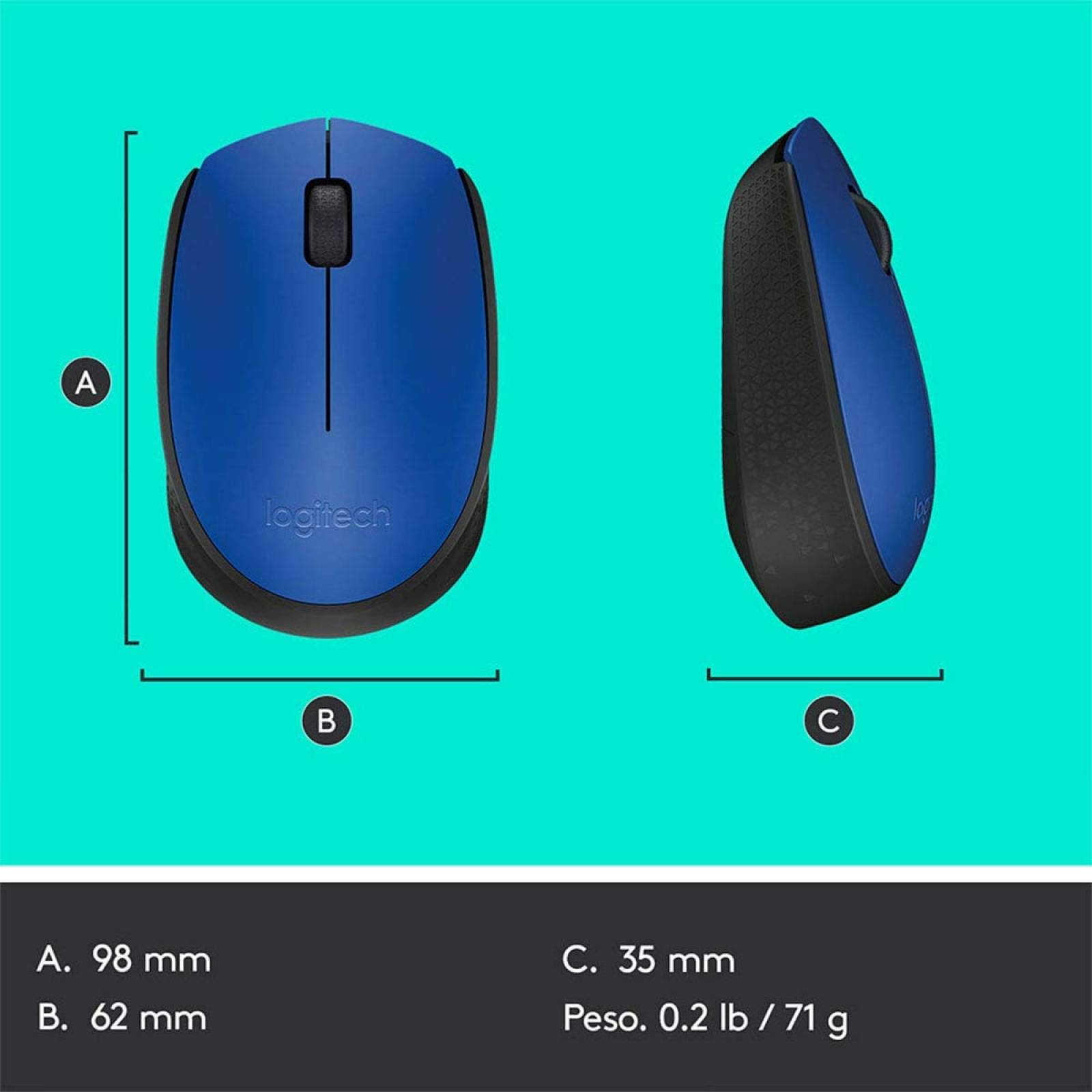 Mouse Inalámbrico Logitech M170, Micro Receptor Usb 2.0, Hasta 10m, Color Azul/Negro 910004800