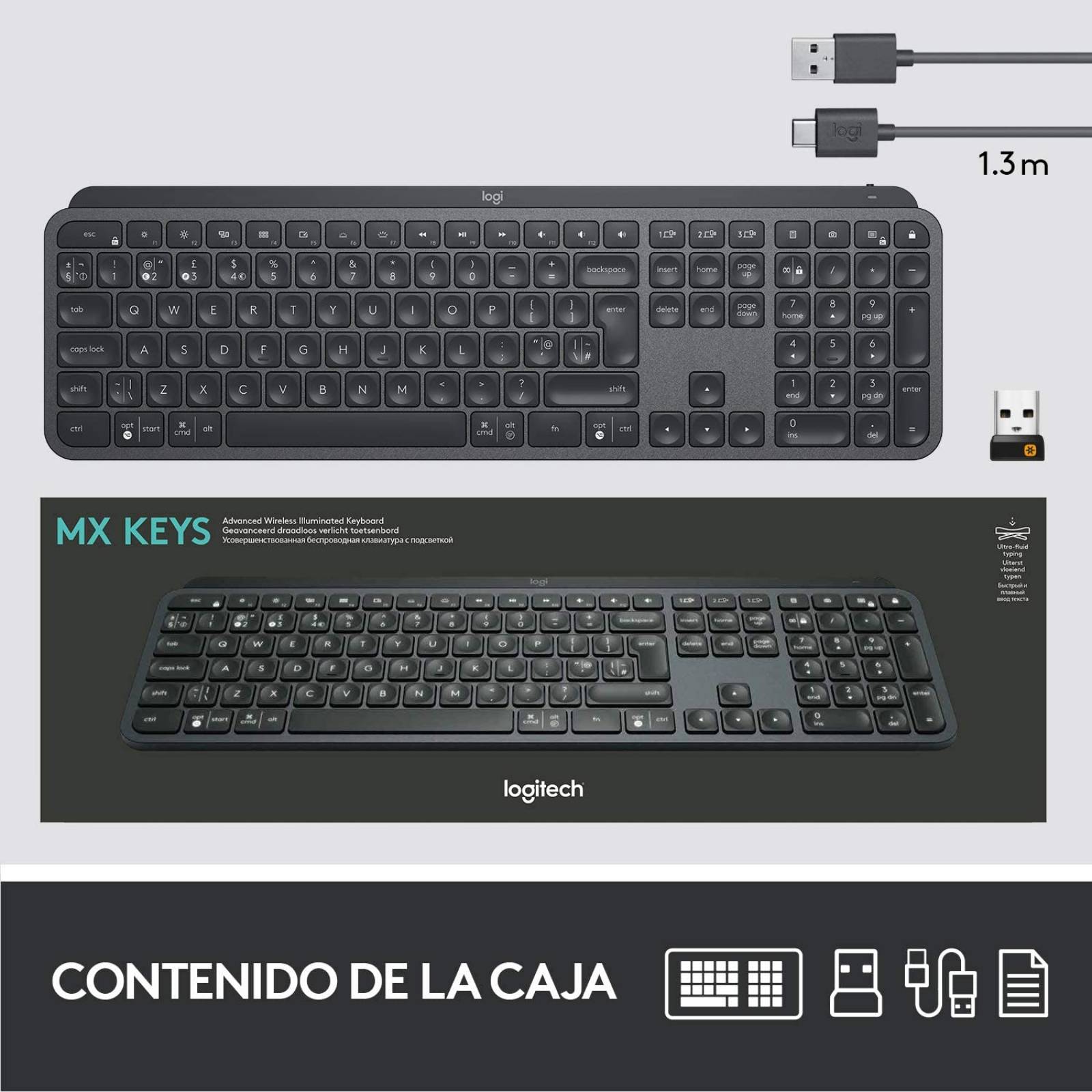 Teclado Inalámbrico LOGITECH MX Keys  Negro, Bluetooth