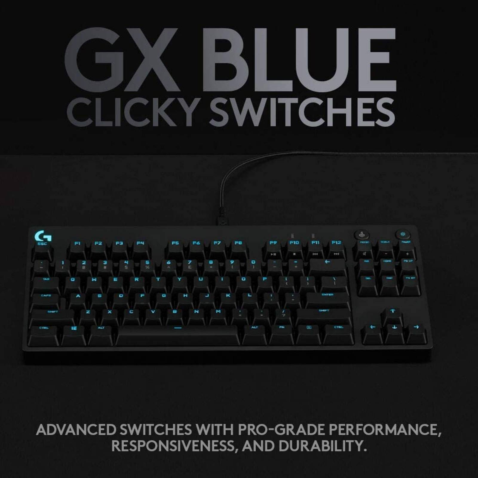 Teclado Gaming Mecanico Logitech G PRO, Interruptores GX Blue, 12 Teclas Programables, Iluminacion RGB Lightsync, Usb 2.0, Color Negro 920009388