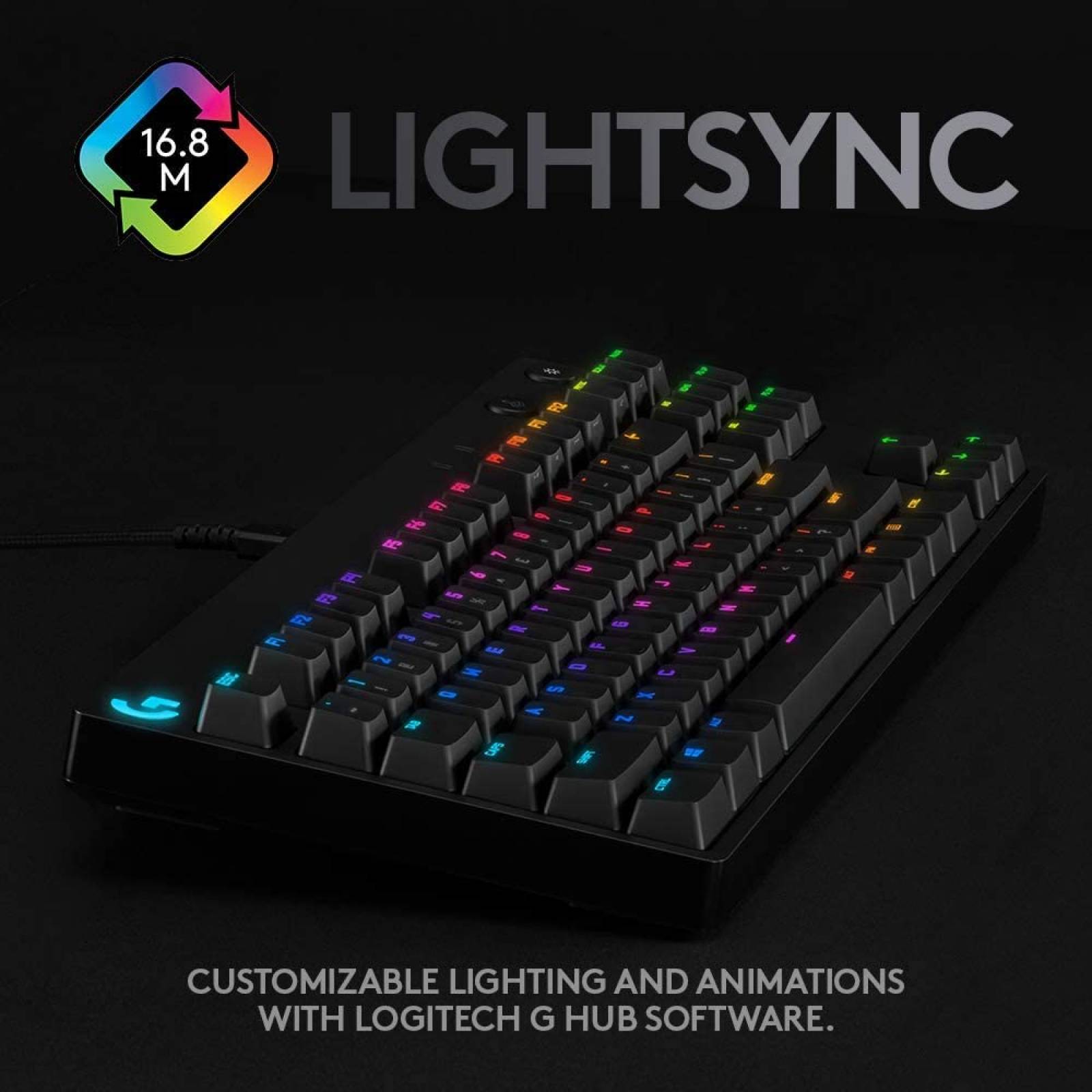Teclado Gaming Mecanico Logitech G PRO, Interruptores GX Blue, 12 Teclas Programables, Iluminacion RGB Lightsync, Usb 2.0, Color Negro 920009388