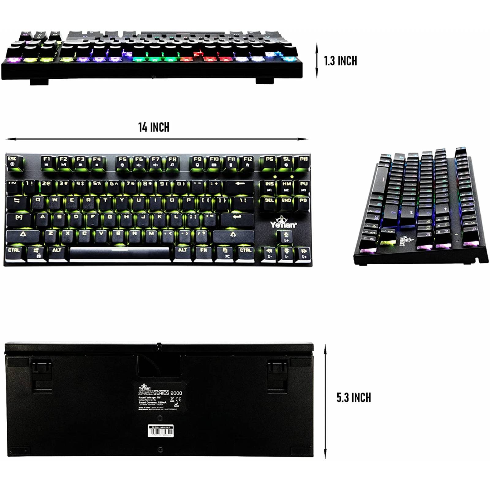 Teclado Gaming Yeyian Spark serie 2000, RGB, conexión USB, switch Rojo