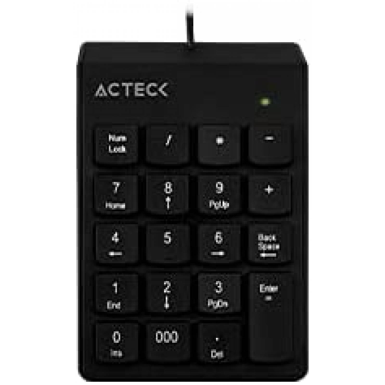 Teclado numerico Acteck Inspire TN220, alambrico, USB, cable 1.20m, 19 teclas, consumo 5V, Negro, AC932622