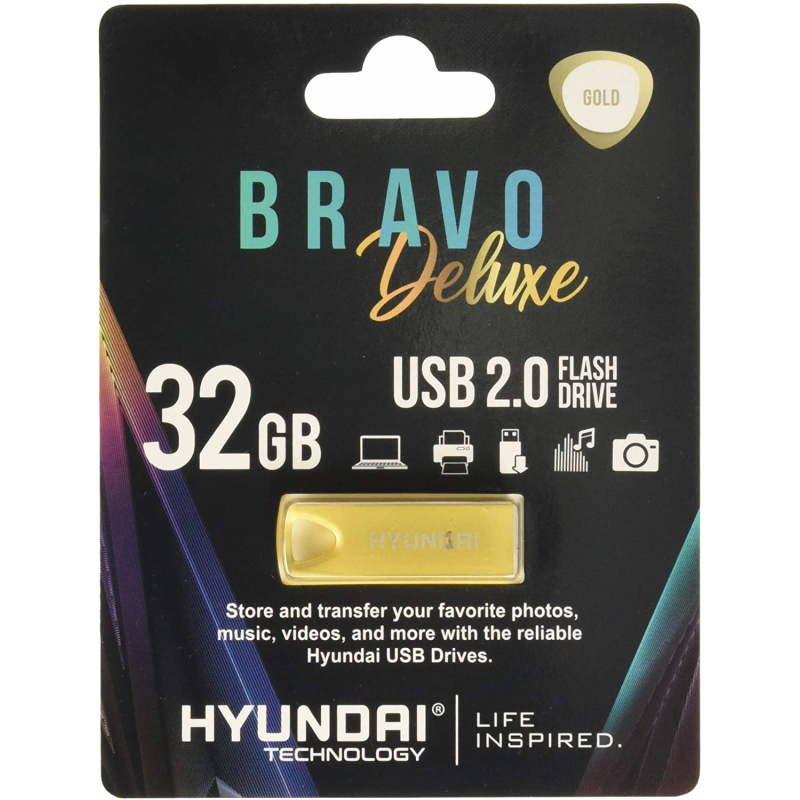 Memoria USB HYUNDAI U2BK32GAG  Oro, 32 GB, USB 2.0, 10 MBs, 3 MBs