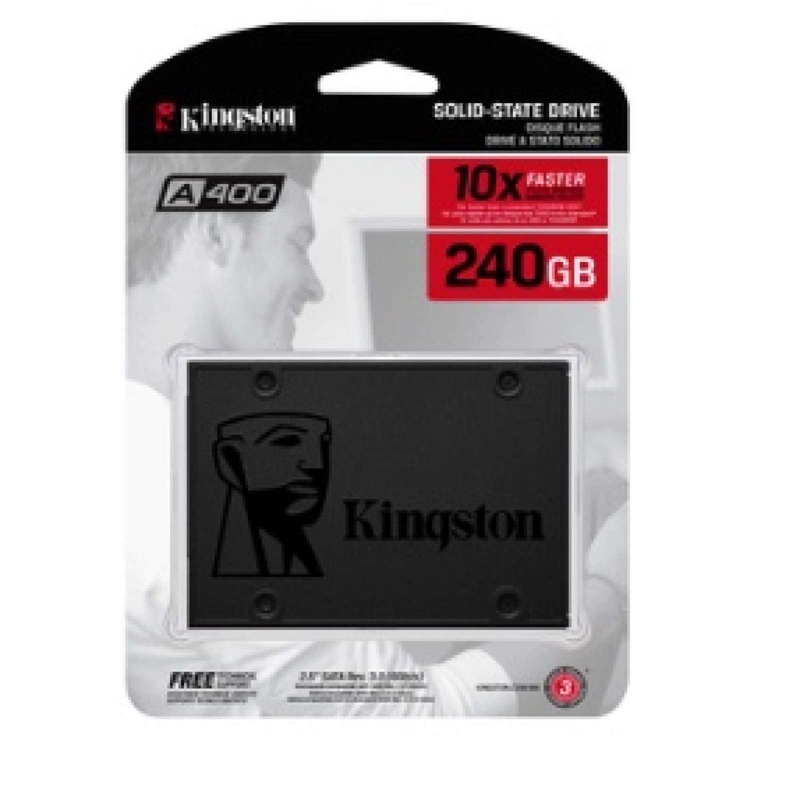 Unidad De Estado Solido Kingston Technology SSD A400 240GB SATA III 6 Gbit/s Lectura 500MB/s Escritura 350MB/s 2.5pulg SA400S37/240G