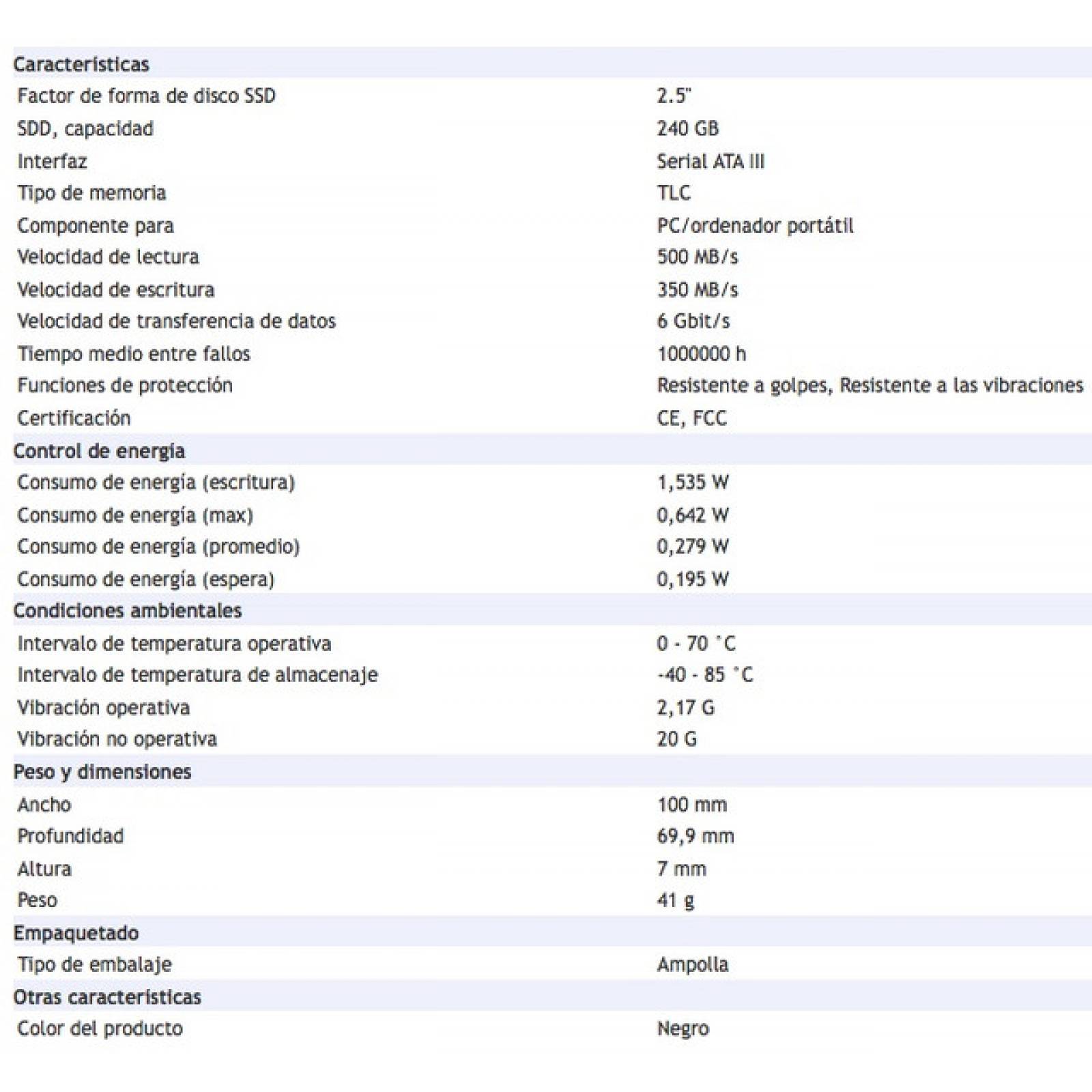 Unidad De Estado Solido Kingston Technology SSD A400 240GB SATA III 6 Gbit/s Lectura 500MB/s Escritura 350MB/s 2.5pulg SA400S37/240G