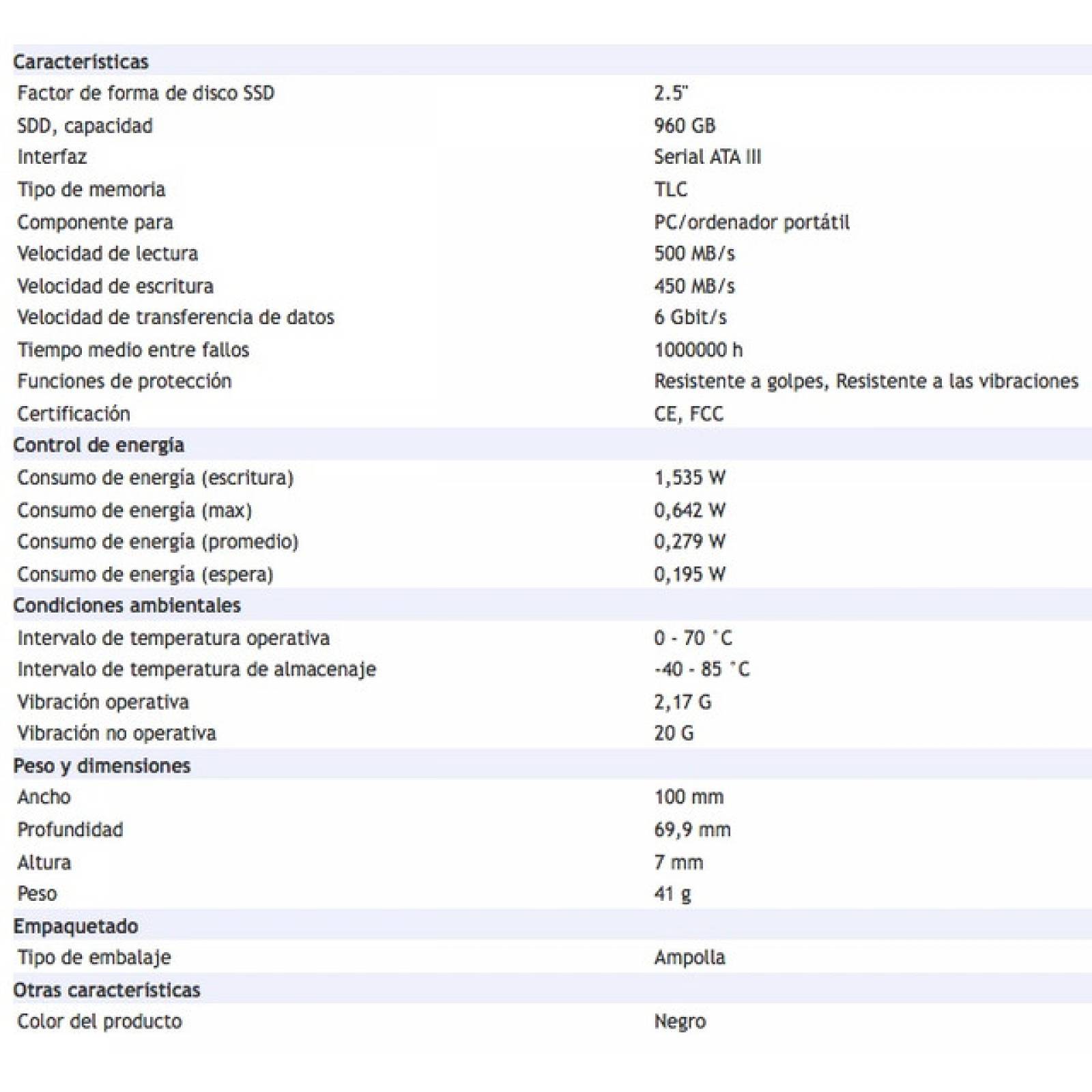 Unidad De Estado Solido SSD Kingston A400 960GB 2.5" Sata3 6GB/s SA400S37/960G
