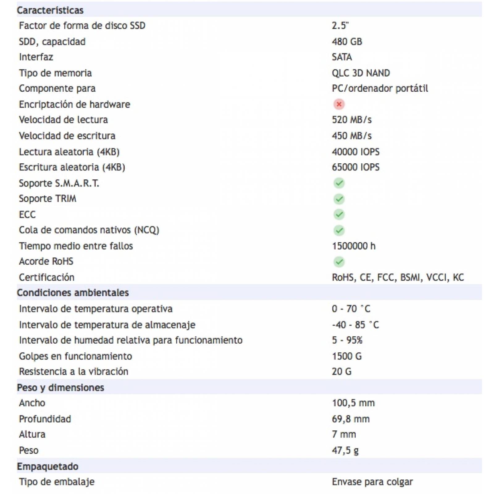 Unidad de Estado Solido SSD Adata Ultimate SU630 480GB 2.5 Pulg SATA III Lectura 520 MB/s Escritura 450 MB/s ASU630SS480GQR