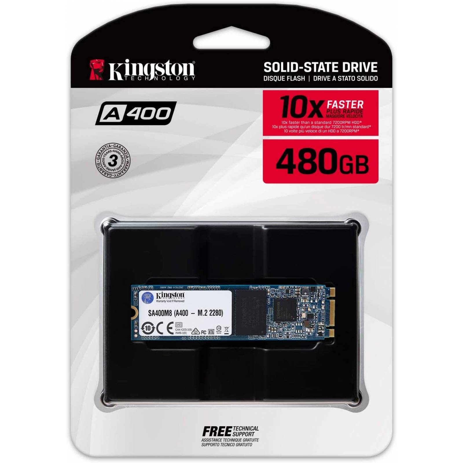 Unidad de estado solido SSD Kingston A400 480GB M.2 Sata 6Gbit/s Lectura 500 MB/s Escritura 450 MB/s SA400M8/480G