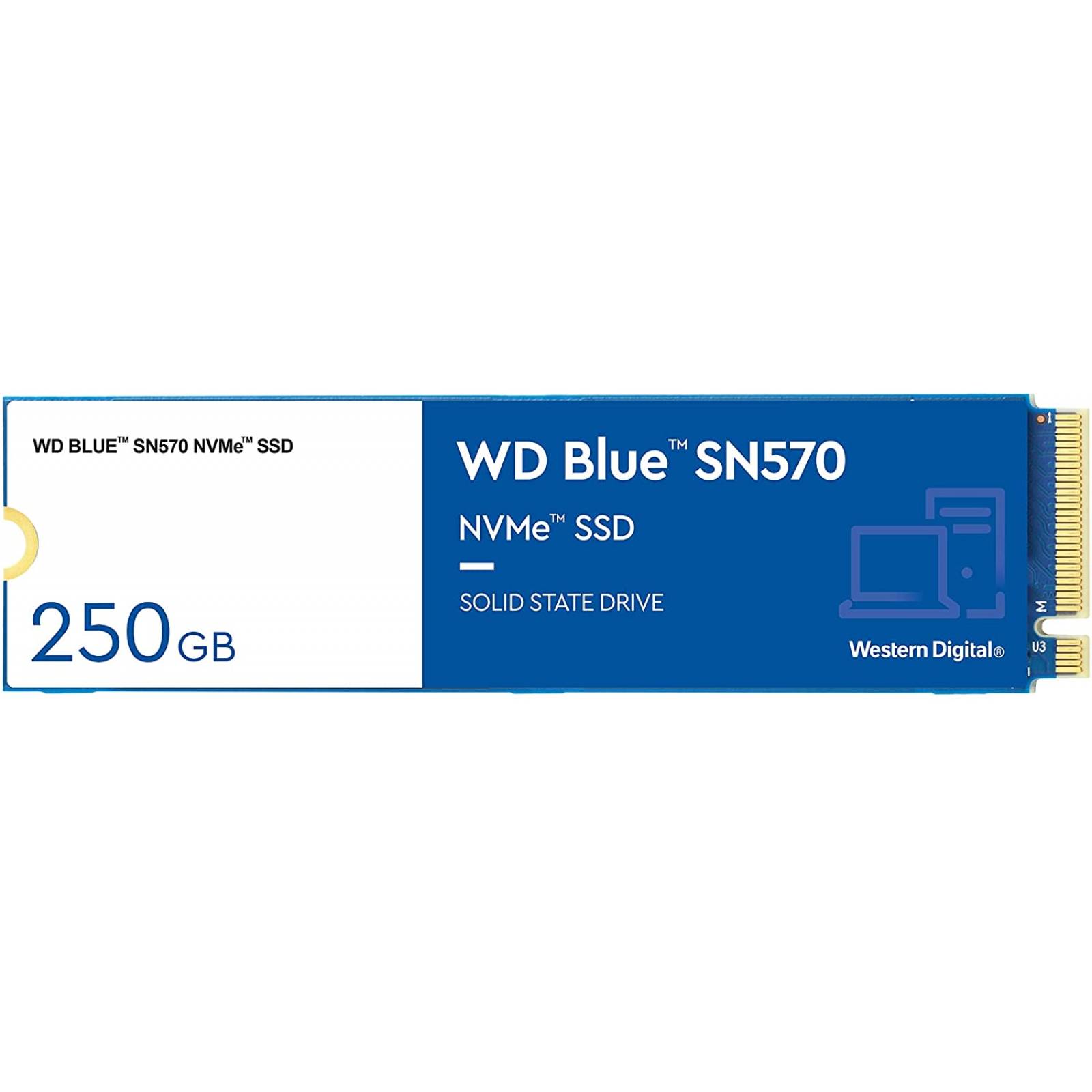 UNIDAD DE ESTADO SOLIDO SSD WD BLUE SN570 NVME M.2 250GB PCIE GEN3 X4 LECT 3300MB/S ESCRIT 1200MB/S