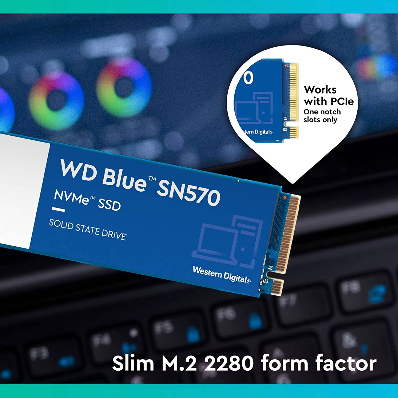 UNIDAD DE ESTADO SOLIDO SSD WD BLUE SN570 NVME M.2 250GB PCIE GEN3 X4 LECT 3300MB/S ESCRIT 1200MB/S