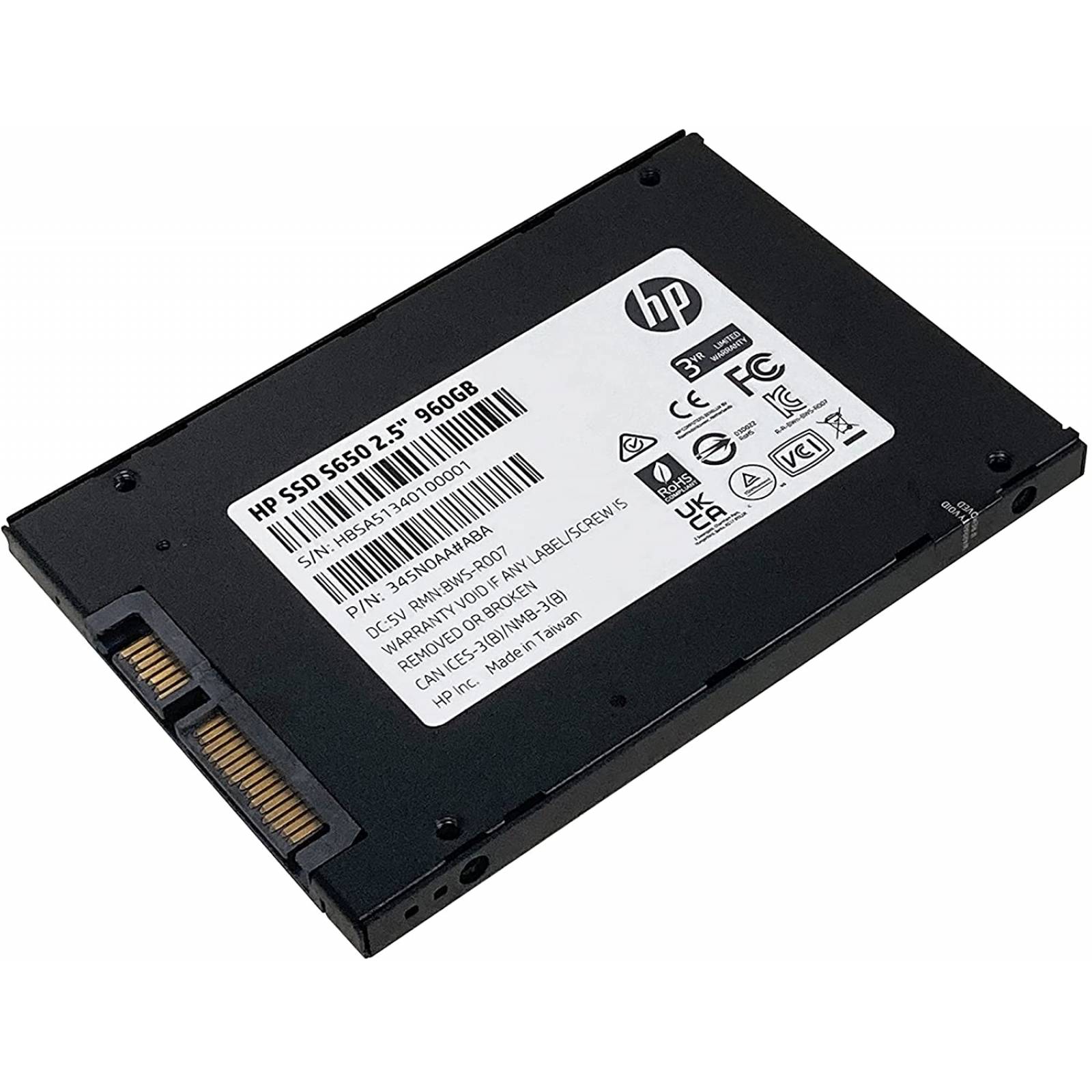 Unidad de Estado Solido SSD HP S650 960 GB 2.5 Pulgadas Sata 6.0 Gb/s Escritura 500 MB/s 345N0AA