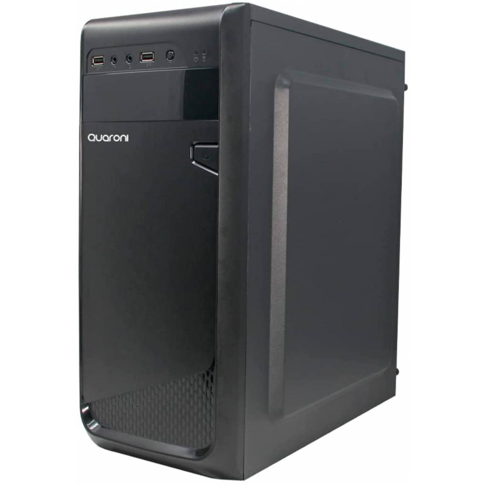 GABINETE MEDIA TORRE QUARONI FORMATO ATX/ MICRO ATX /MINI ITX/ USB 2.0 FUENTE DE PODER INCLUIDA 500W COLOR NEGRO ACABADO CEPILLADO