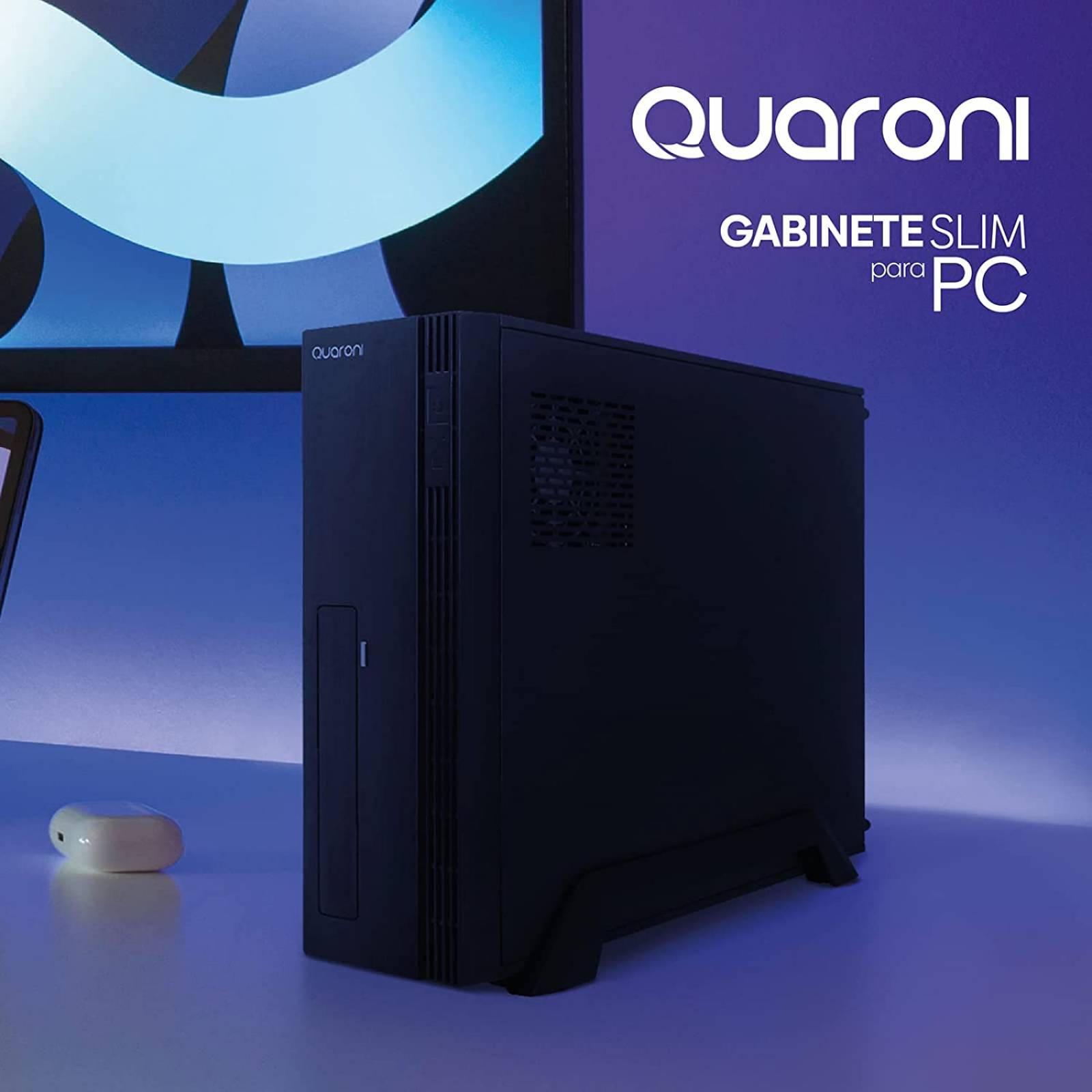 GABINETE SLIM QUARONI MICRO ATX /MINI ITX/FUENTE DE PODER 500W /COLOR NEGRO ACABADO CEPILLADO