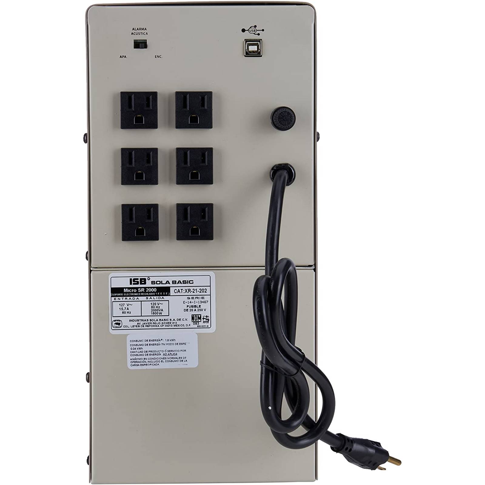 NOBREAK SOLA BASIC XR-21-202 MICRO SR 2000VA/1600W/6 CONT/LEDS/*2,5HRS