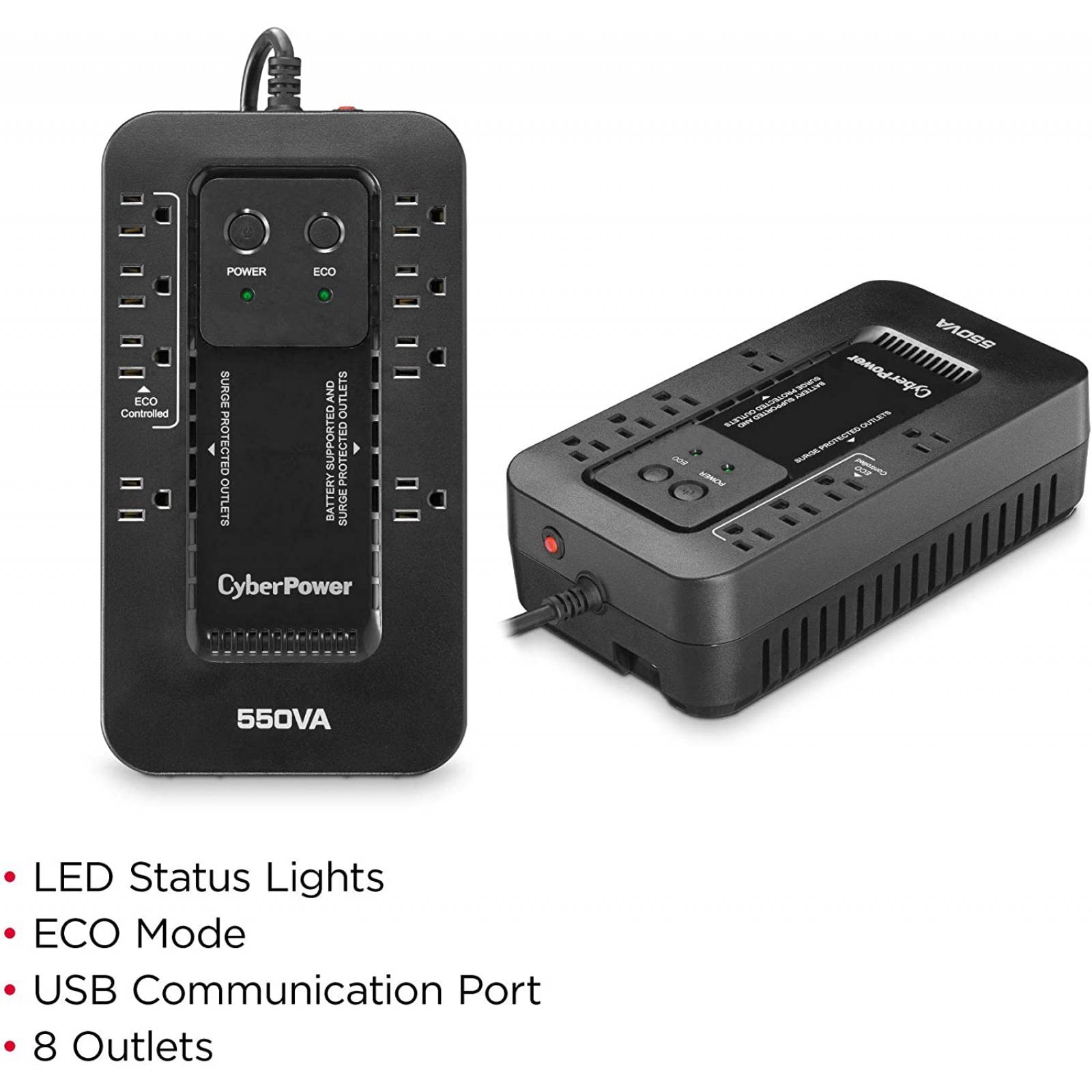 No-Break CyberPower EC550G - 550 VA, 330 W, 8 h, Negro, Hogar y Oficina