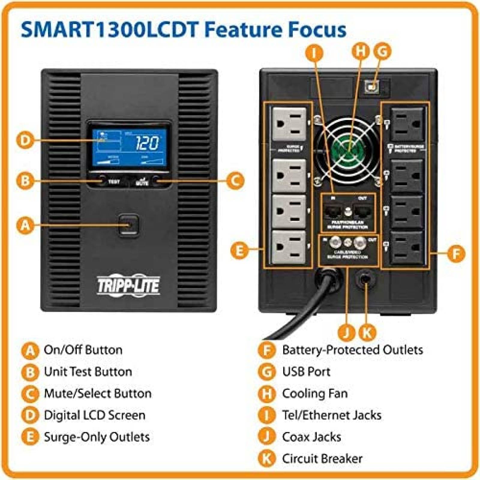 No-Break TRIPP-LITE - 1300 VA, 720 W, 6, 3 h, Negro, Hogar y Oficina