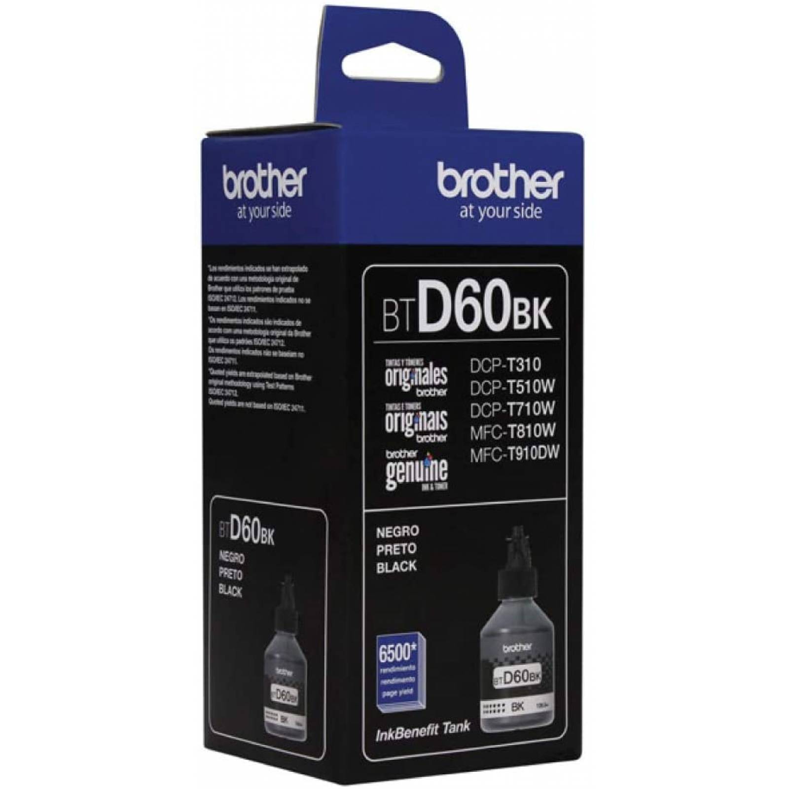 Cartucho de tinta Brother D60BK, Rendimiento 6500 Paginas, 108ml, Color Negro ((BTD60BK)) original