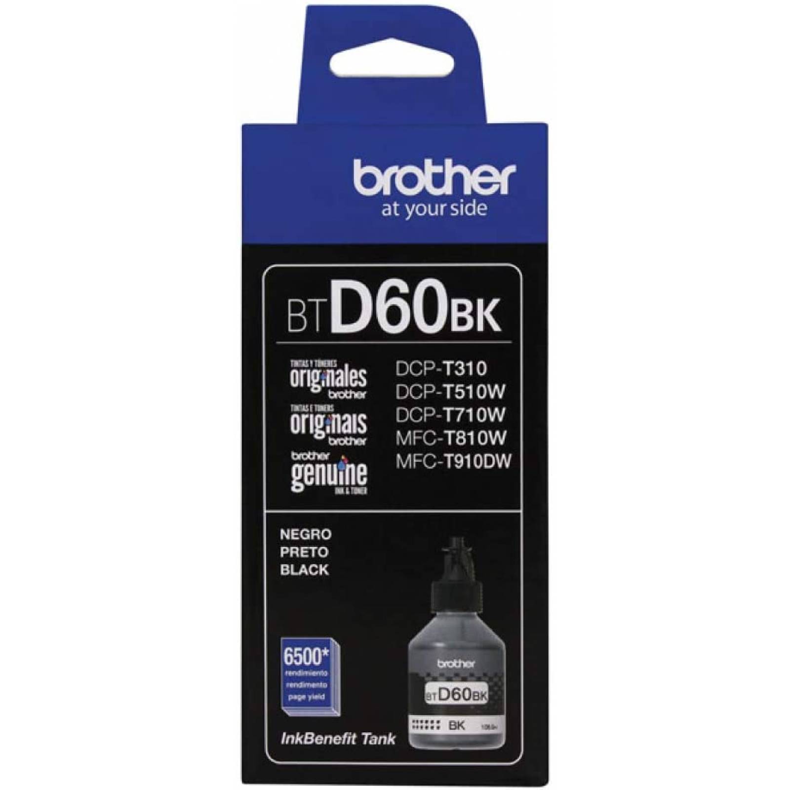Cartucho de tinta Brother D60BK, Rendimiento 6500 Paginas, 108ml, Color Negro ((BTD60BK)) original