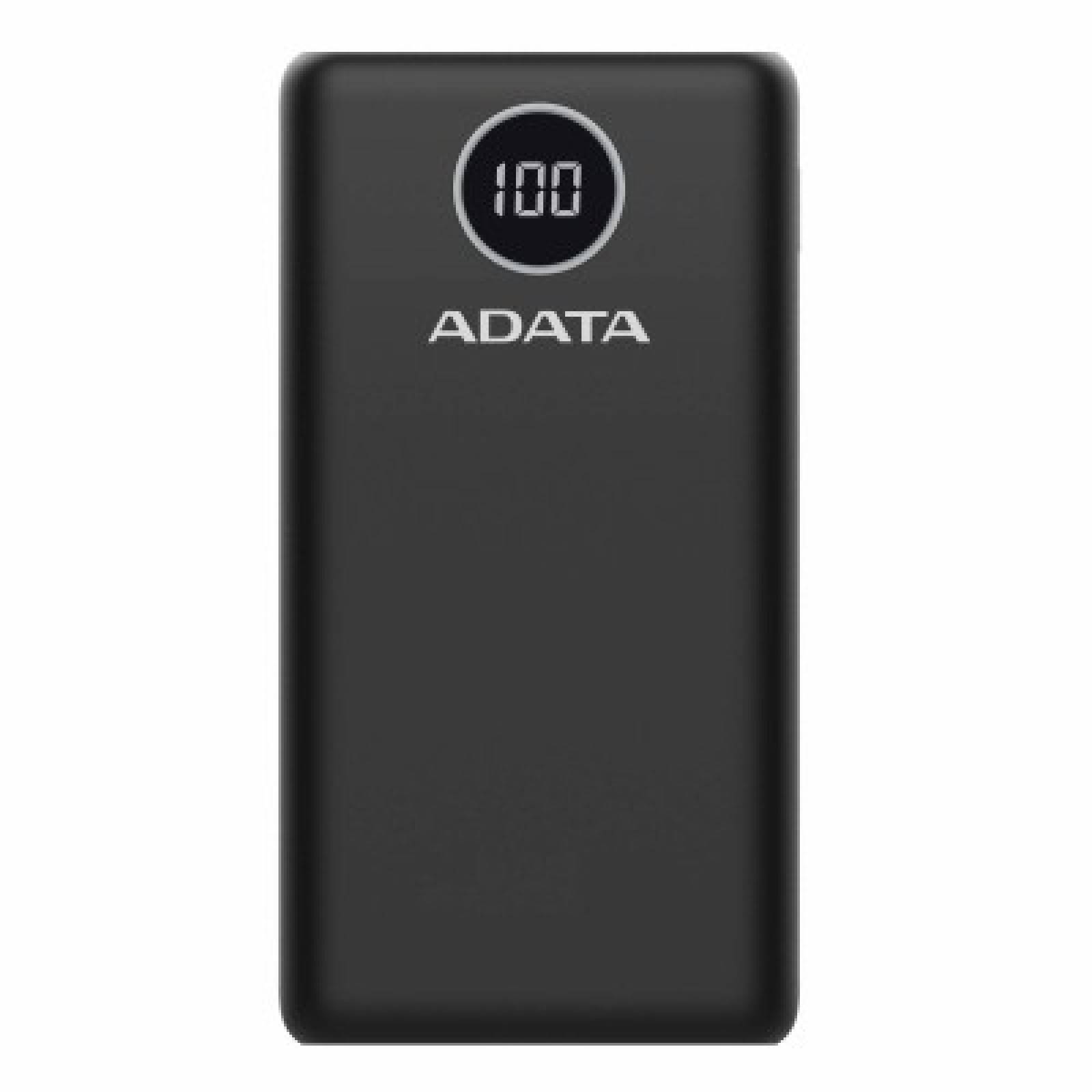 Cargador portatil (Power Bank) Adata Negro P20000QCD, Capacidad 20000 mAh, interfaz 1xUSB-C, 2xUSB 2.0, Soporta 3 dispositivos, AP20000QCD-DGT-CBK