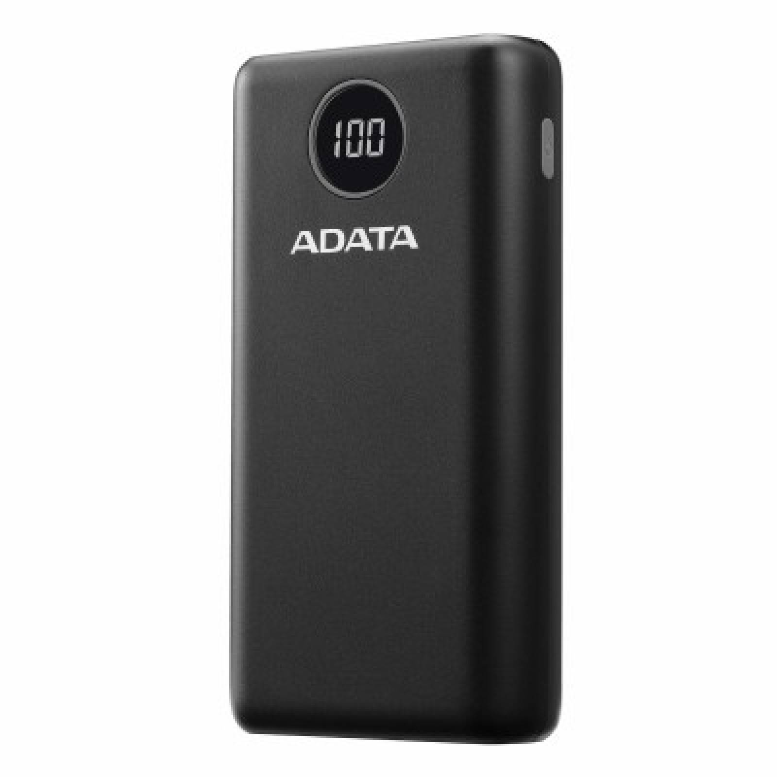 Cargador portatil (Power Bank) Adata Negro P20000QCD, Capacidad 20000 mAh, interfaz 1xUSB-C, 2xUSB 2.0, Soporta 3 dispositivos, AP20000QCD-DGT-CBK