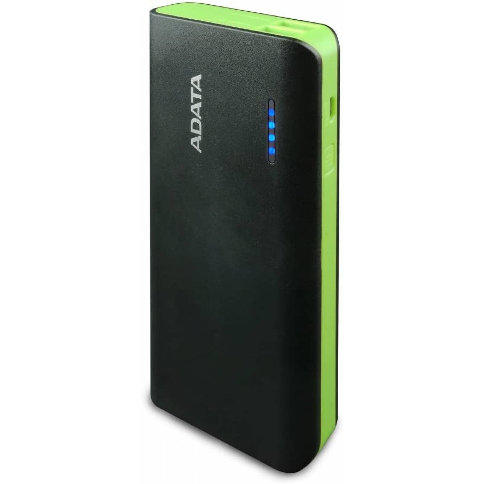 CARGADOR PORTATIL POWER BANK ADATA PT100 10,000MAH 2 SALIDAS USB 5V, 3ampers, LAMPARA LED, NEGRO/VERDE