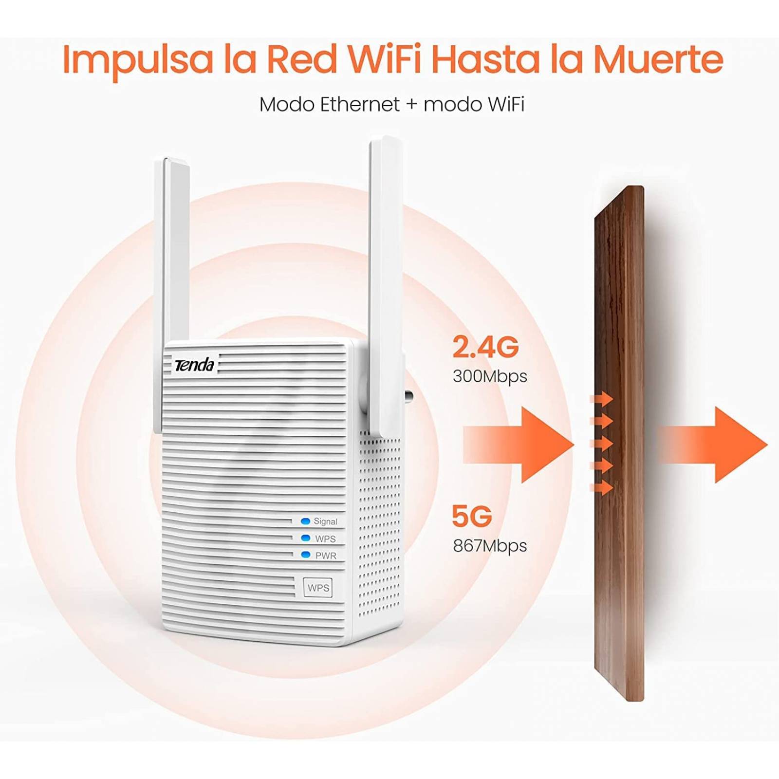 Extensor de red TENDA A18 2, GHz, 1, 2, 867 Mbps, Color blanco
